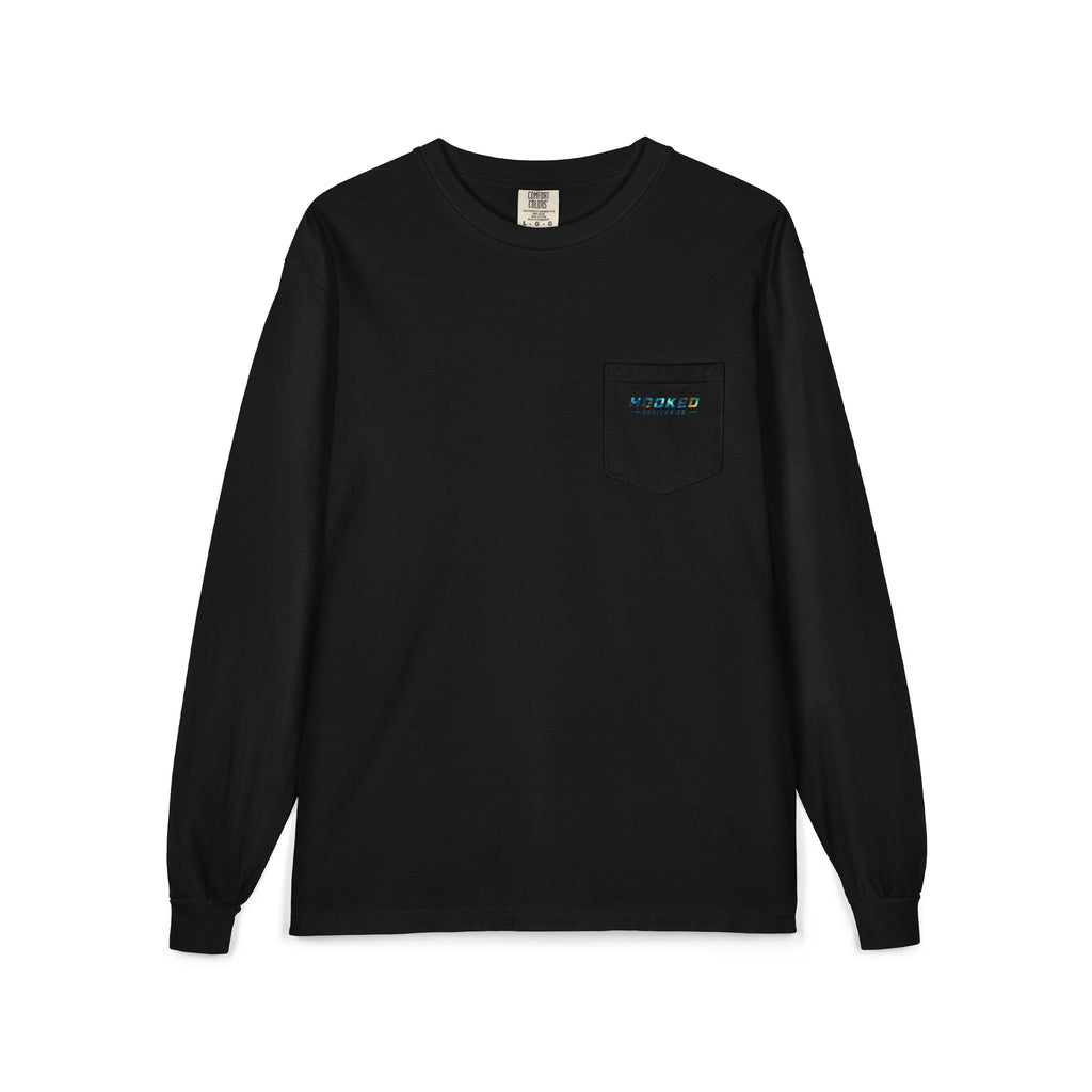 Blue & Gold Hooked Horizon Co.  Classic Logo Unisex Long Sleeve Pocket T-Shirt