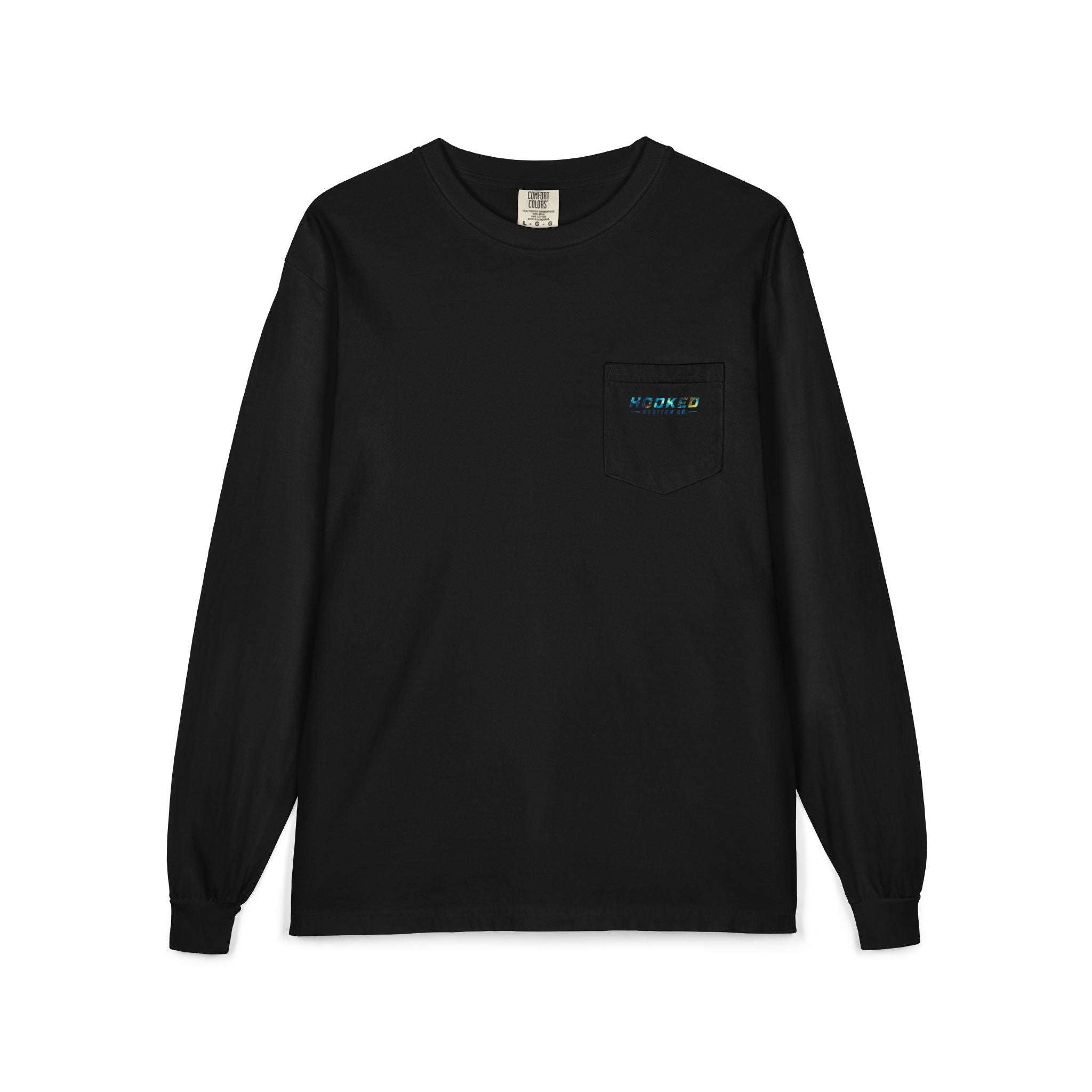 Blue & Gold Hooked Horizon Co.  Classic Logo Unisex Long Sleeve Pocket T-Shirt
