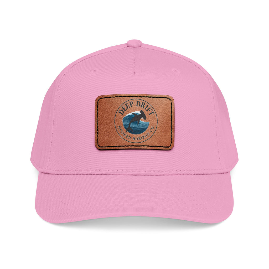 Deep Drift Leather Patch Baseball Cap — Hooked Horizon Co. Ocean Wave Logo, Multiple Color Variations