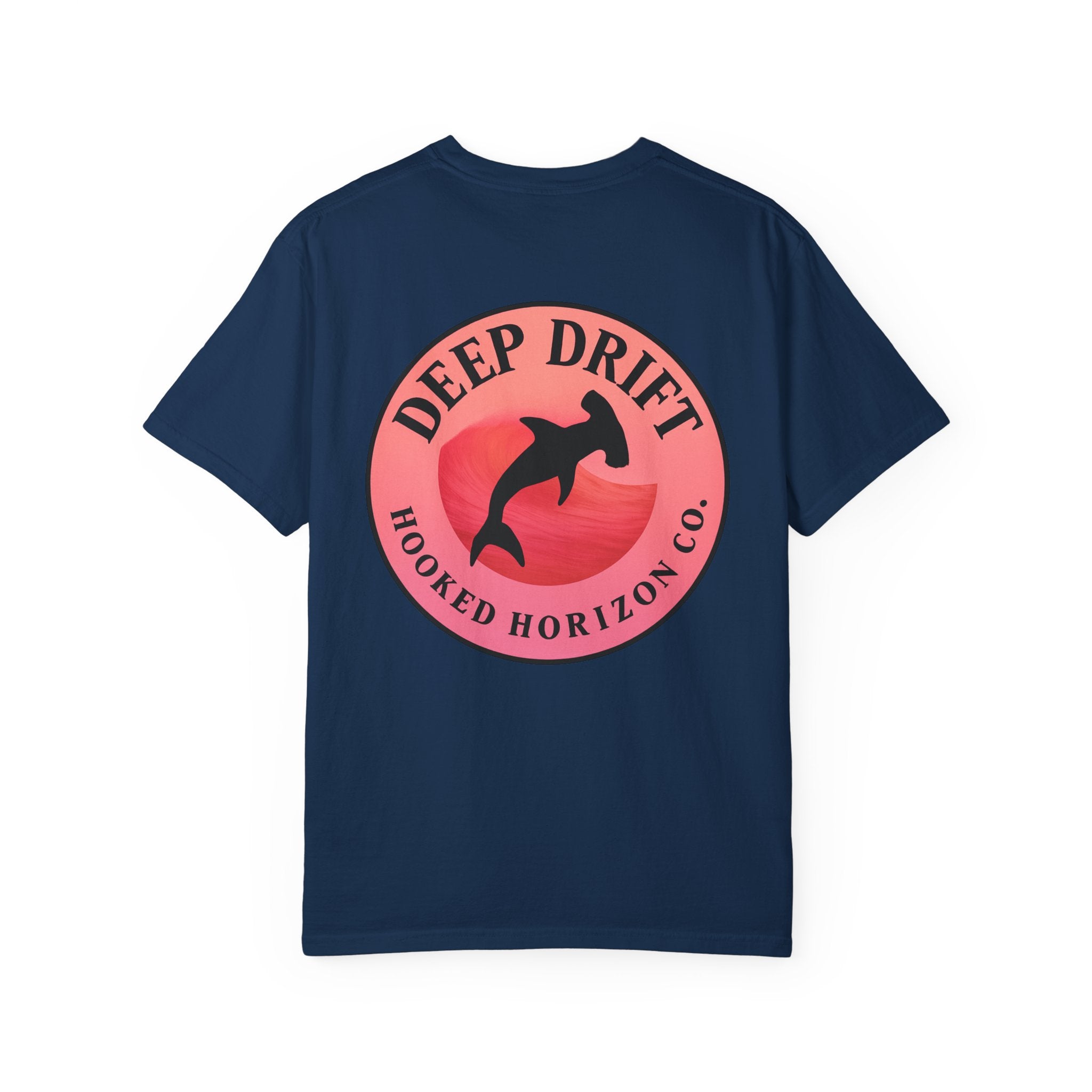Deep Drift Fishing T-Shirt - Pink & Peach Fishing Tee for Angler Lovers, Pink Ombre, Hammer Head Shark Tee, Ocean-inspired