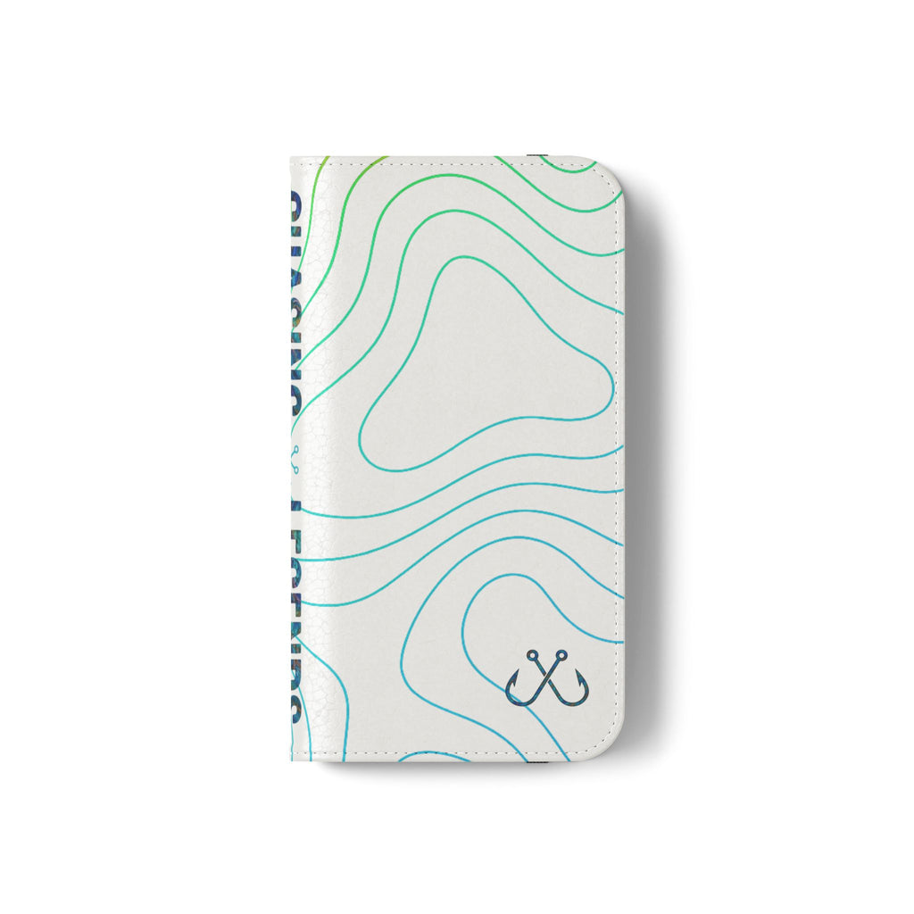 Ocean Topography Waves Flip Phone Case — Turquoise Water Pattern Wallet Cover