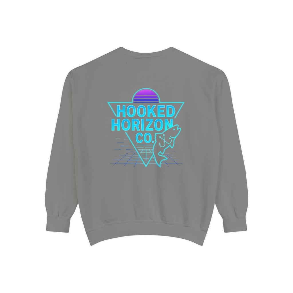Vintage Vibes Grid Sweatshirt — "Hooked Horizon Co." Logo Pullover