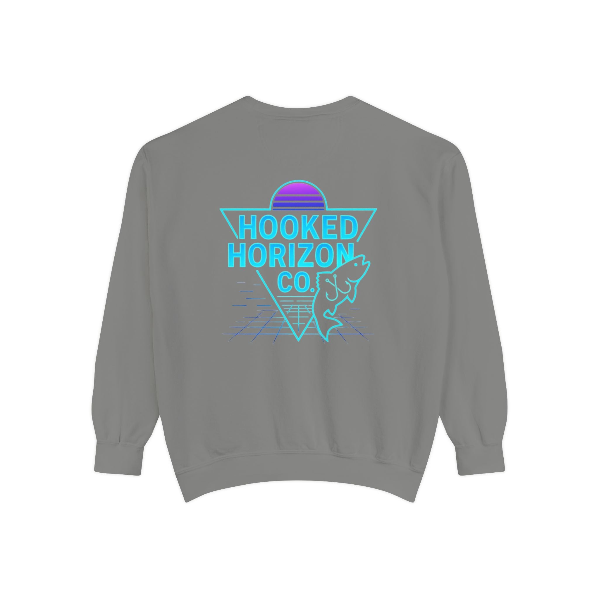 Vintage Vibes Grid Sweatshirt — "Hooked Horizon Co." Logo Pullover