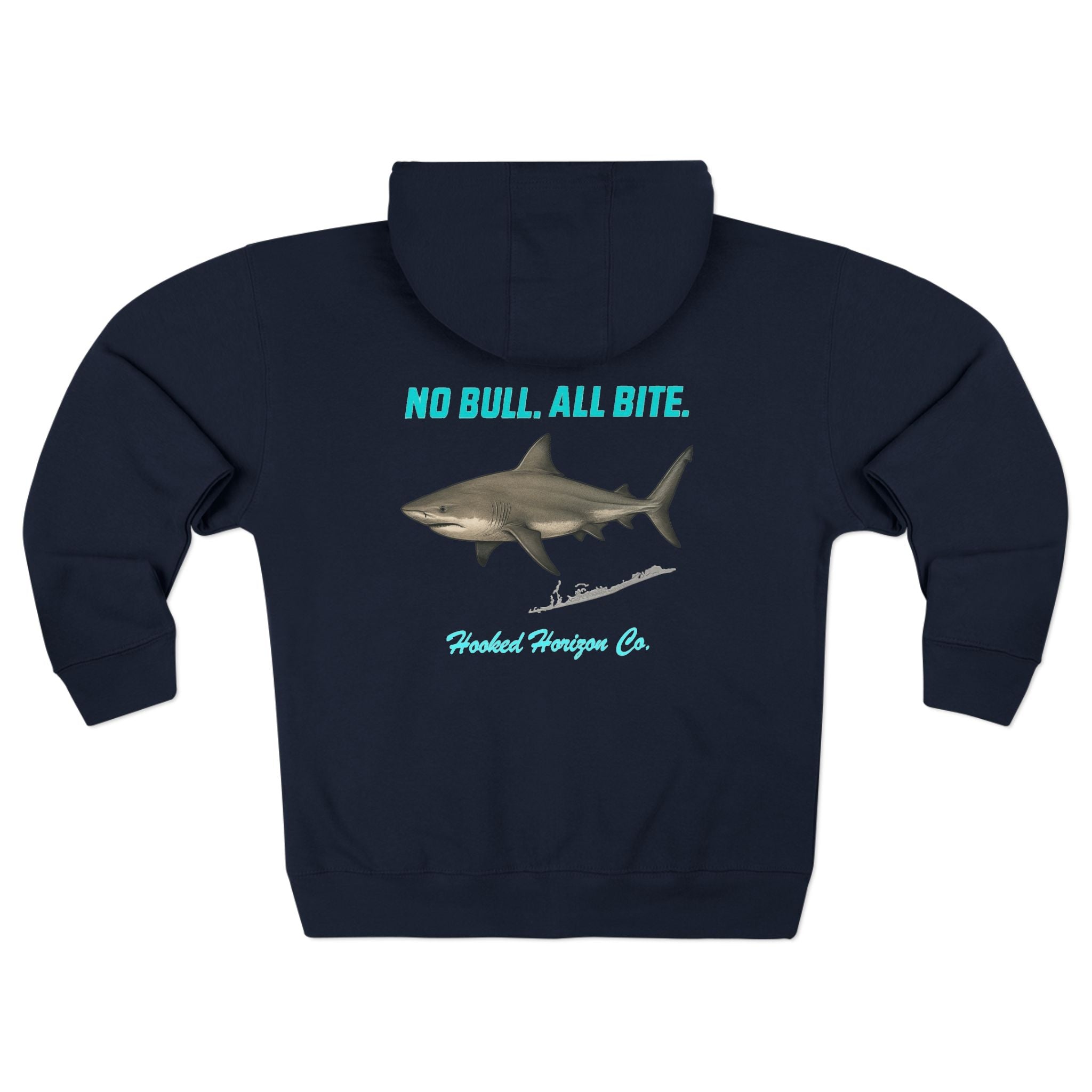 Blue Siesta Key Bull Shark Tee Deep Drift Hooked Horizon C. No Bull All BiteUnisex Zip Hoodie for Ocean Lovers, Nautical Fashion, Cool Weather Gear, Everyday Comfort, Perfect Gift