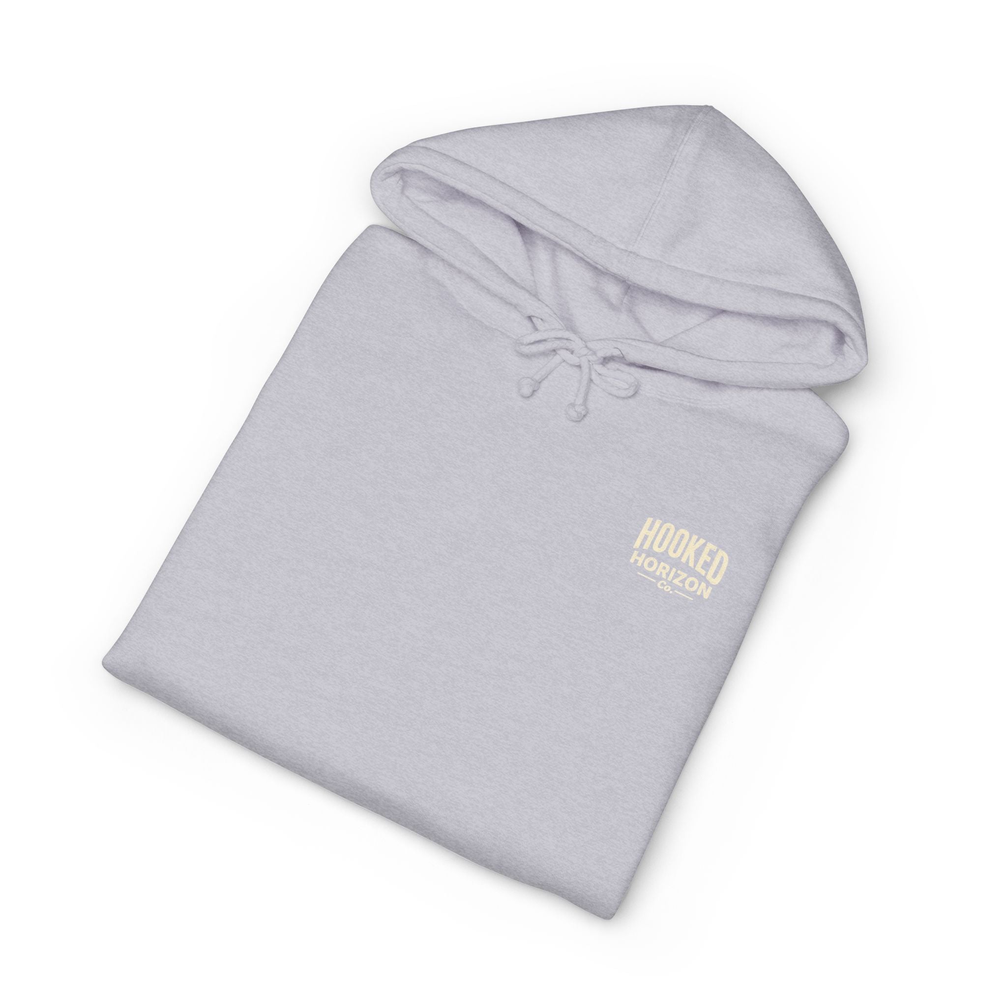 Dog & Sunset Hoodie Hooked Horizon Co. — Minimal Fishing Back Graphic Hoodie, Multiple Color Variations