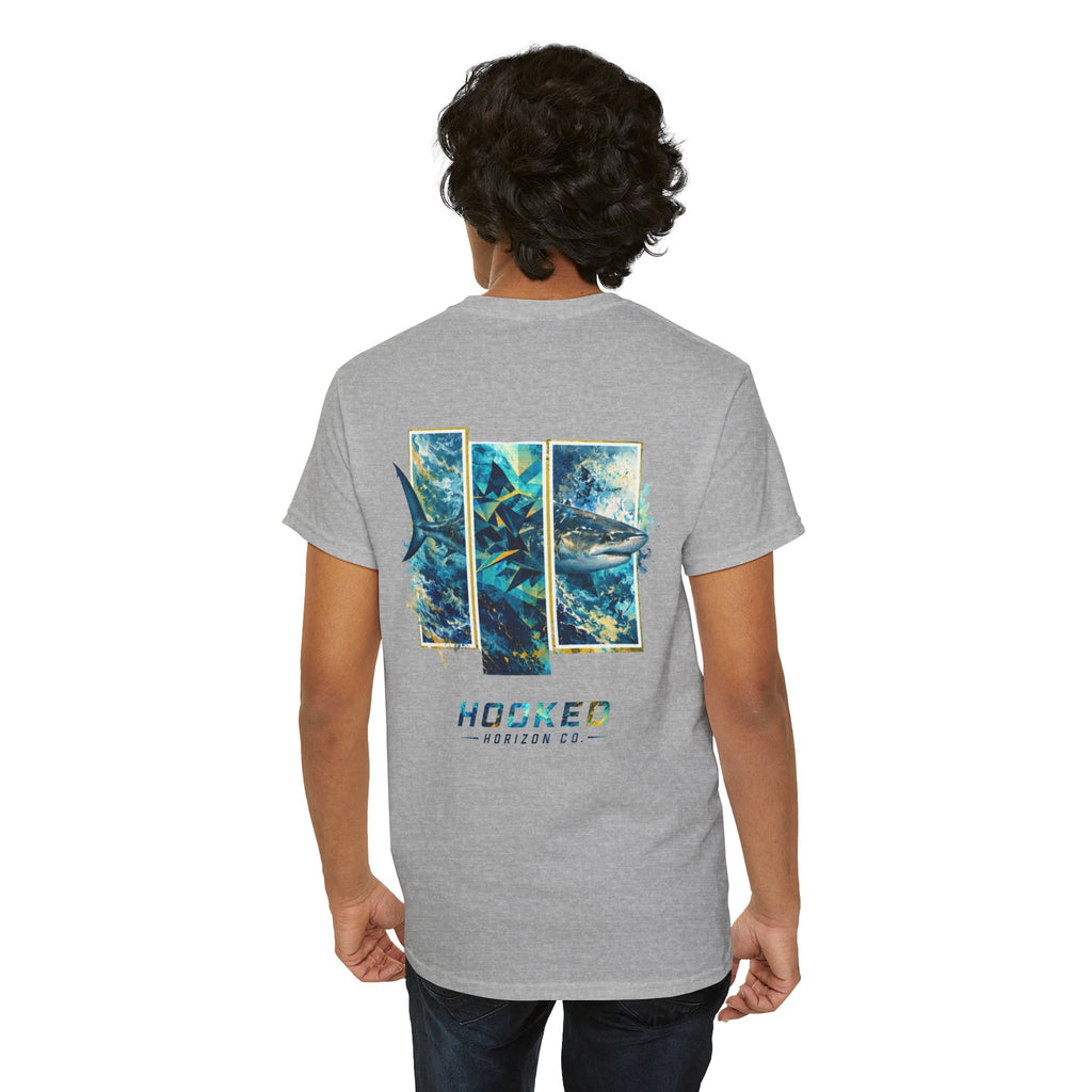 Bull Shark Hooked Horizon Co Tee—Ocean Graphic Tee — "Beloved" Ray Design