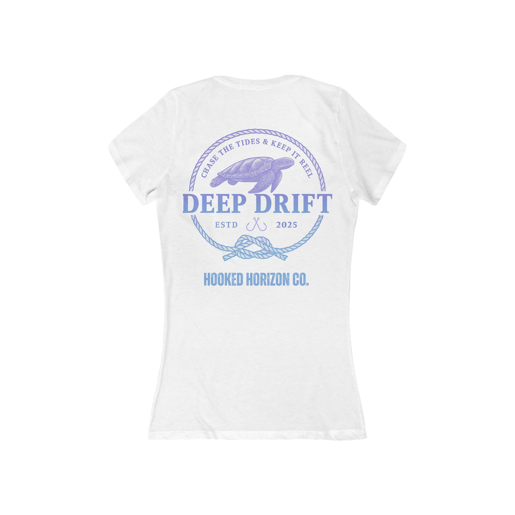 Purple Turtle – " Keep It Reel" Deep Drift Women's V-Neck Tee - Turtle PinkCasual Style, Gift for Beach Lovers, Summer Wear, Travel Outfit, Comfortable Tee