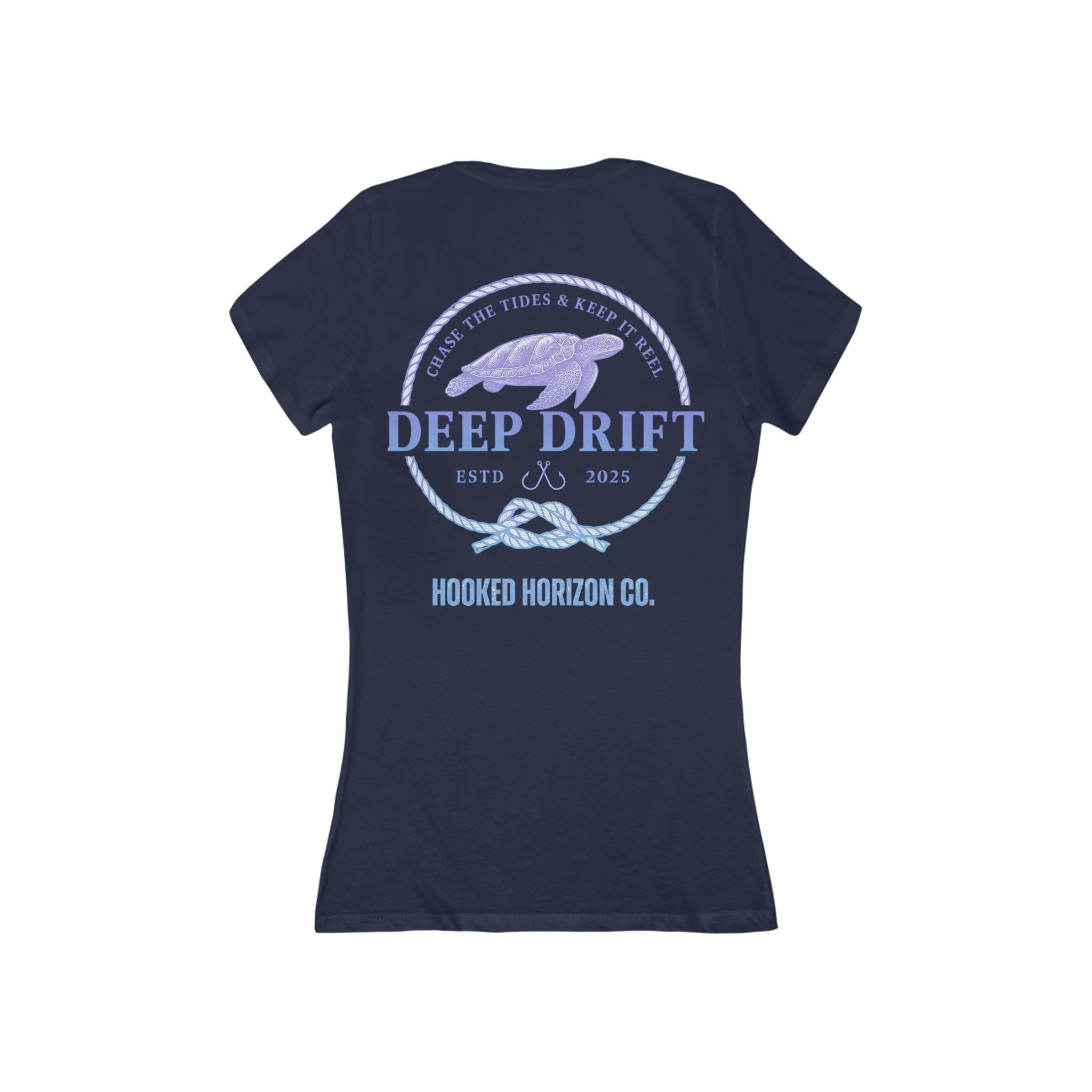 Purple Turtle – " Keep It Reel" Deep Drift Women's V-Neck Tee - Turtle PinkCasual Style, Gift for Beach Lovers, Summer Wear, Travel Outfit, Comfortable Tee