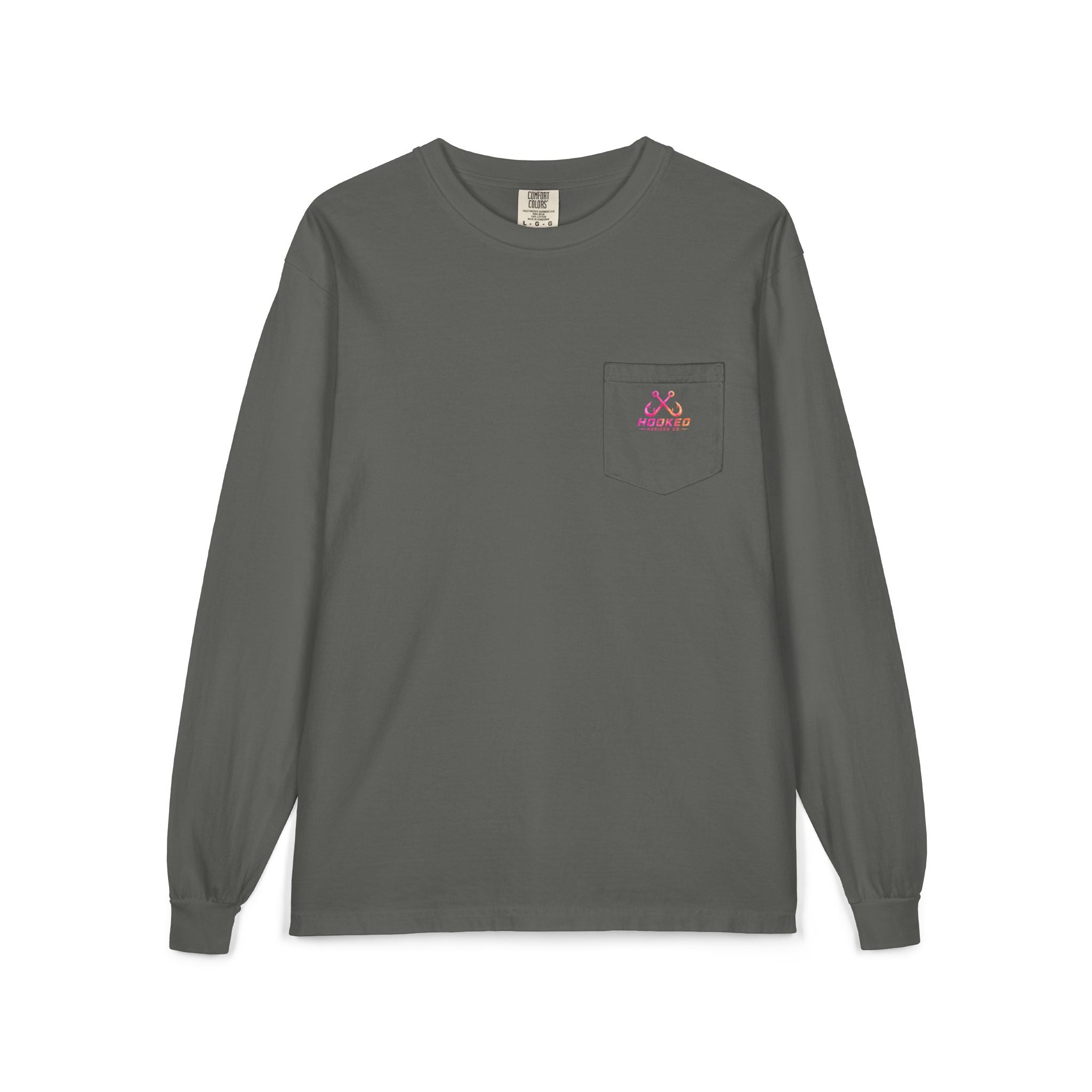 Hot Pink & Peach Hooked Horizon Co. — Classic Logo Unisex Long Sleeve Pocket T-Shirt