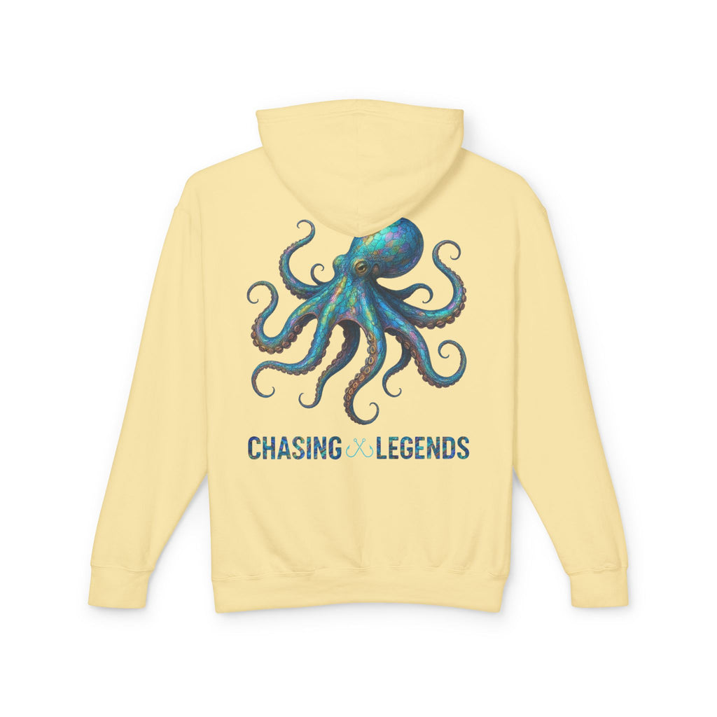 Chasing Legends Octopus Hoodie — Hooked Horizon Co Unisex Lightweight Hoodie with Deep Drift Design | Perfect for Fishermen, Beach Lovers, Casual Outings, Gift for Him/Her, Nautical Style,  Ocean Lover Gifts