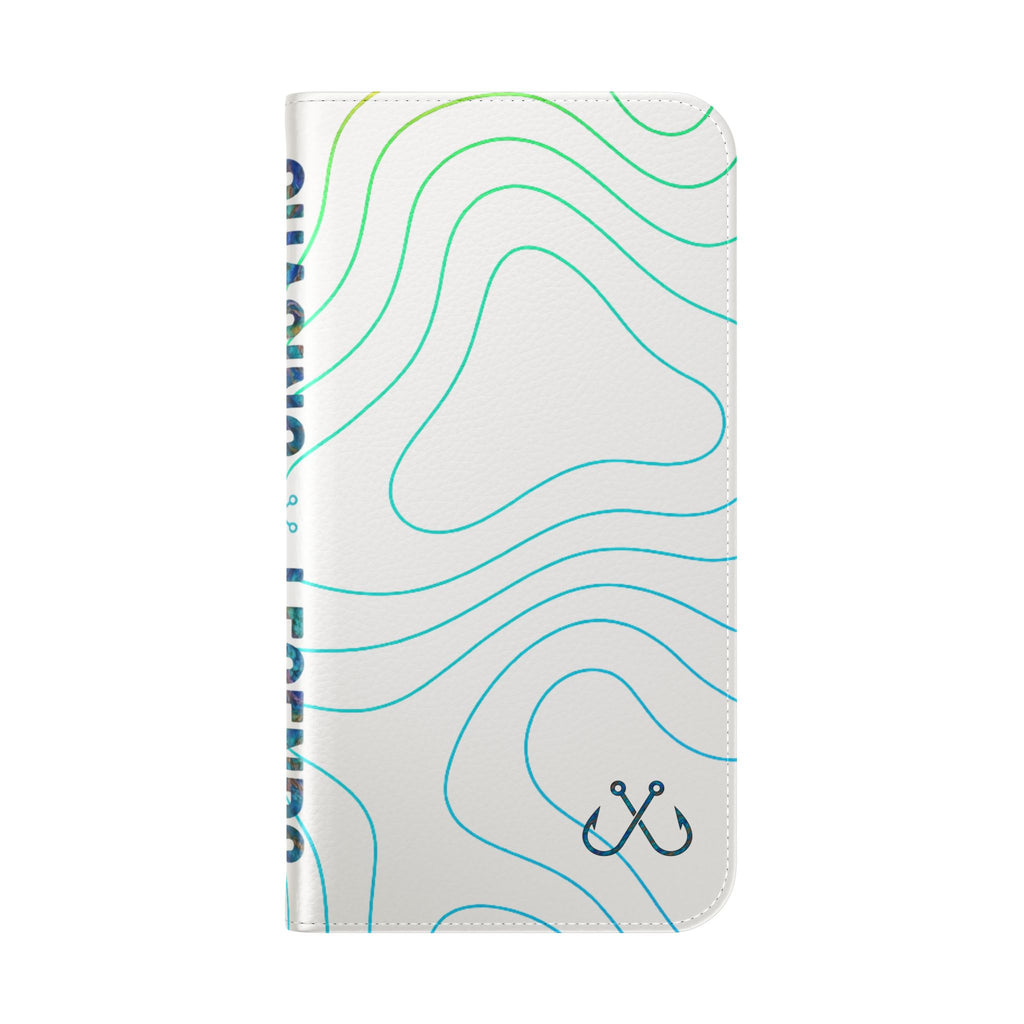Ocean Topography Waves Flip Phone Case — Turquoise Water Pattern Wallet Cover