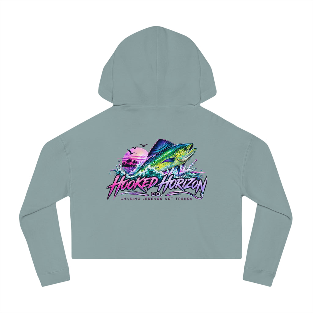 Mahi Color Cropped Hoodie — Hooked Horizon Fishing Graphic