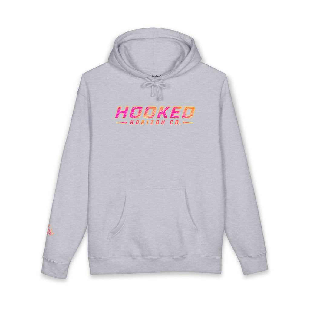 Hot Pink & Peach Hooked Horizon Co. — Fishing Back Graphic Hoodie, Multiple Color Variations