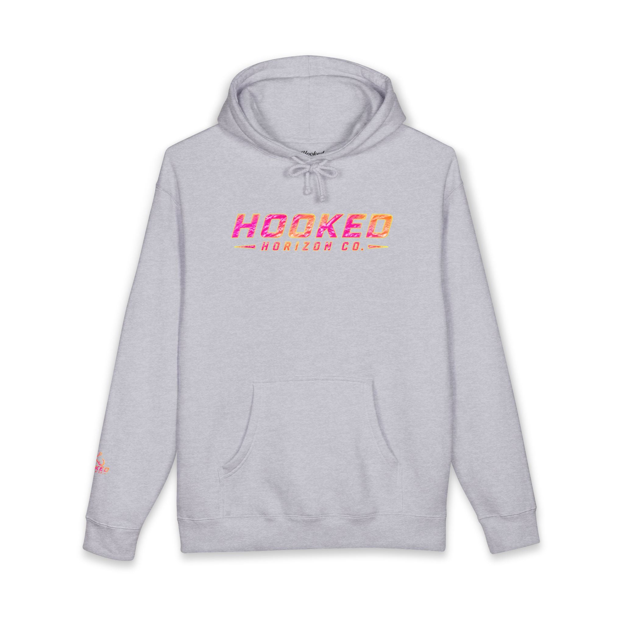 Hot Pink & Peach Hooked Horizon Co. — Fishing Back Graphic Hoodie, Multiple Color Variations