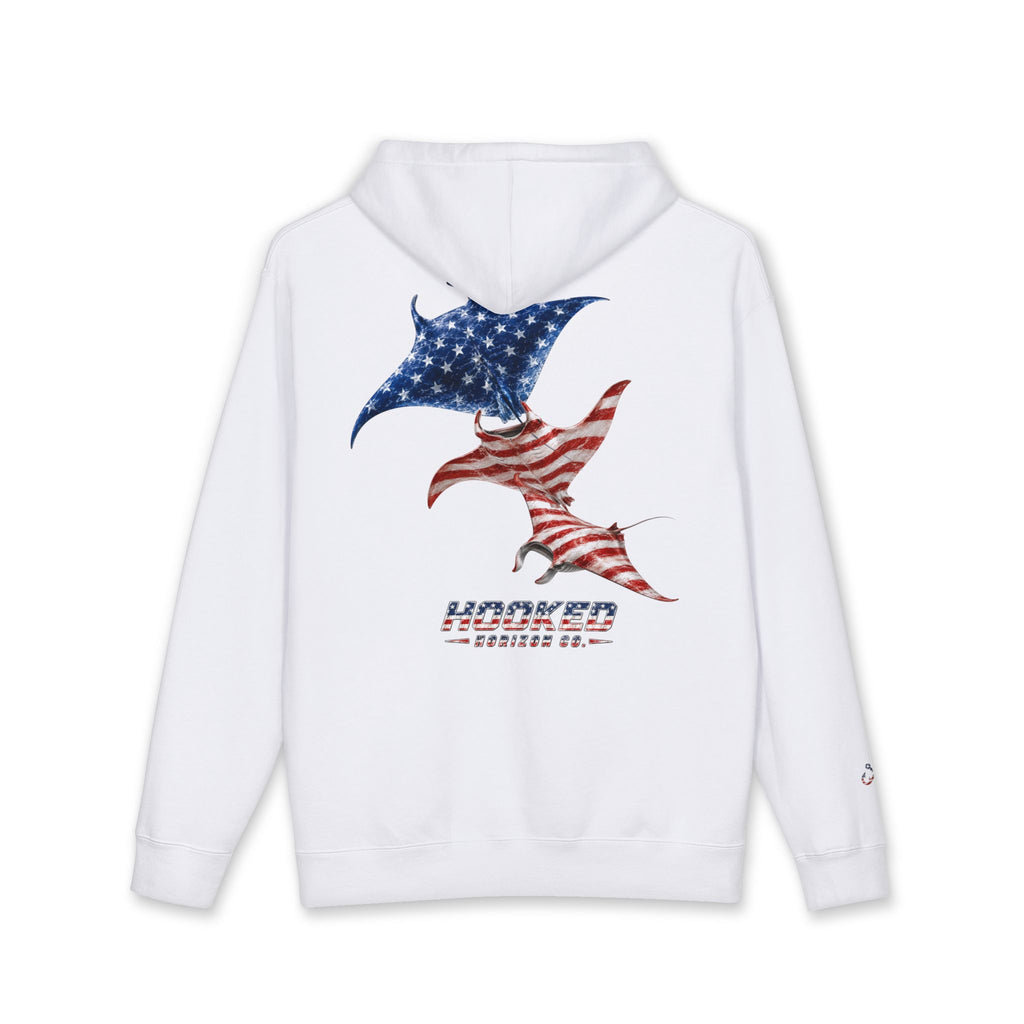 USA Manta Ray Hoodie Hooked Horizon Co. — Fishing Back Graphic Hoodie, Multiple Color Variations