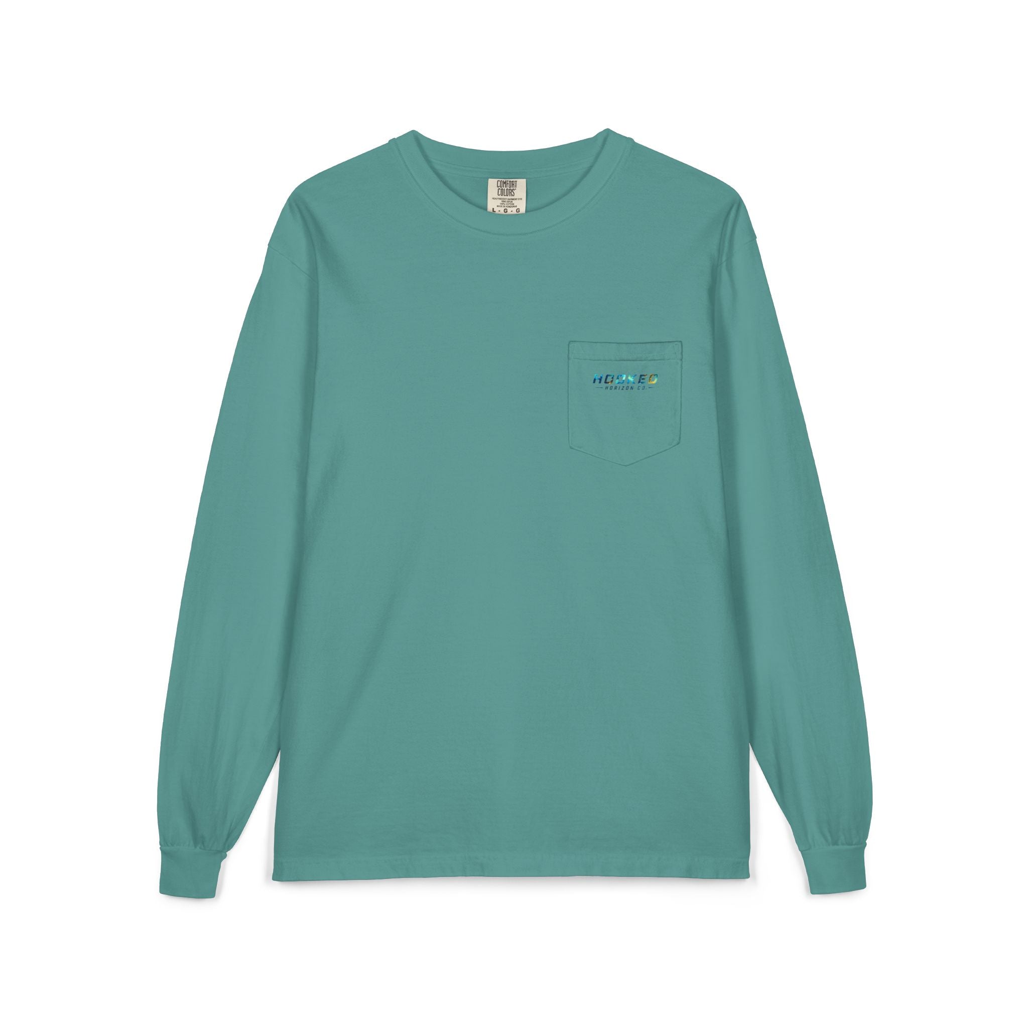 Blue & Gold Hooked Horizon Co.  Classic Logo Unisex Long Sleeve Pocket T-Shirt