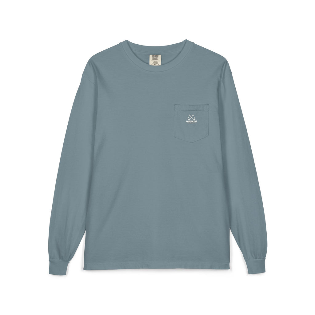 USA Manta Ray Hooked Horizon Co.  Classic Logo Unisex Long Sleeve Pocket T-Shirt