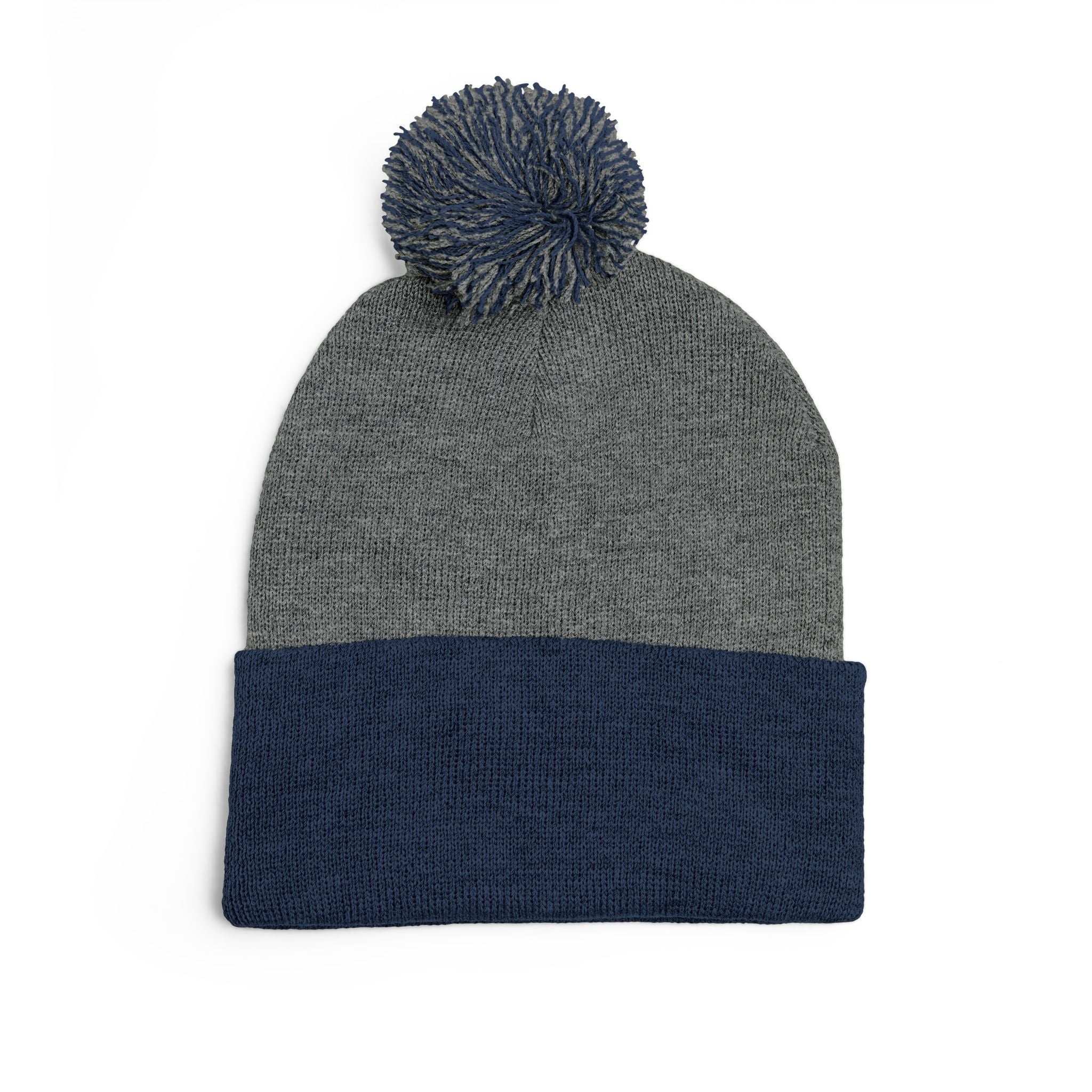 Hooked Horizon Co. Embroidered Pom-Pom Knit Cap — Cozy Grey Beanie with Multiple Color Variations