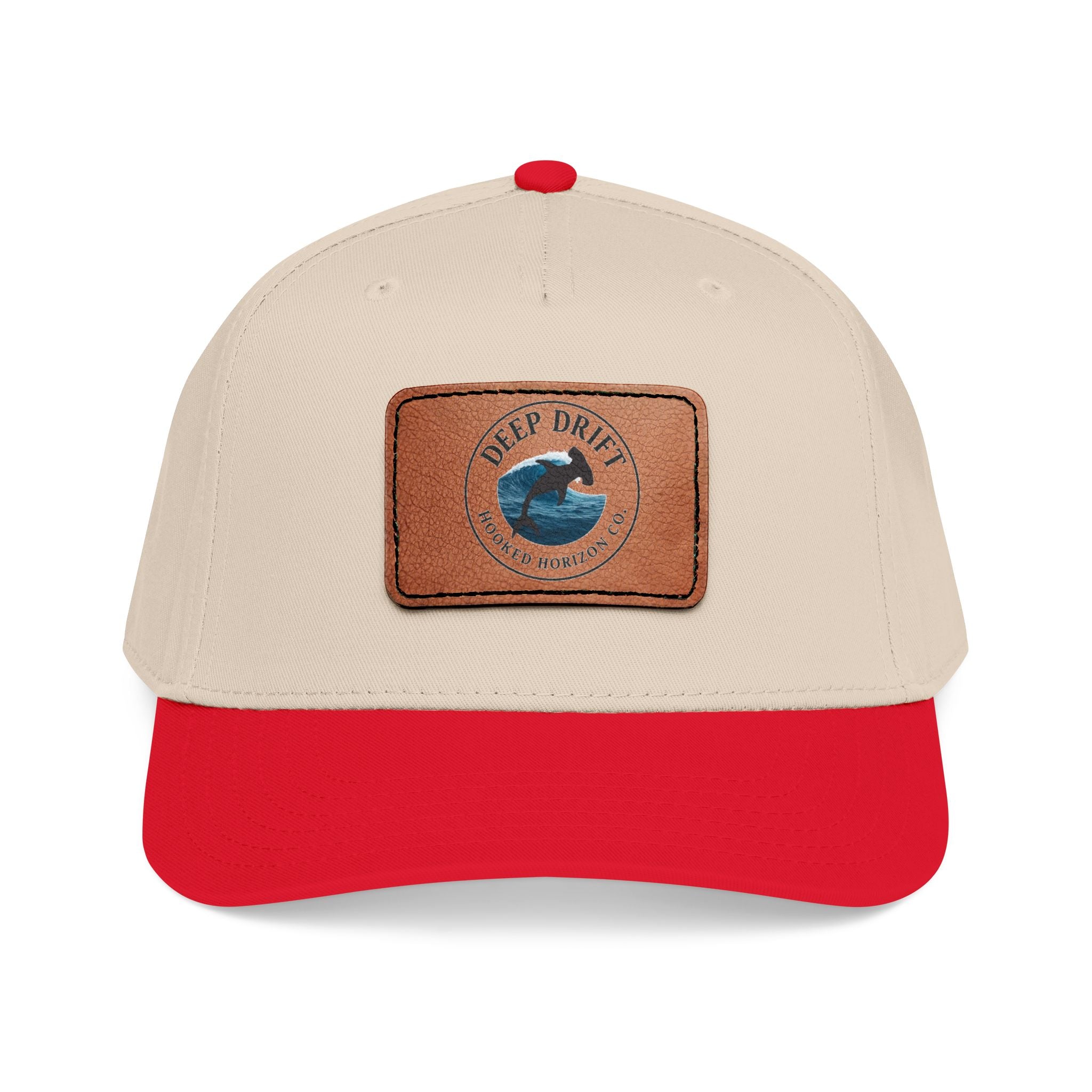 Deep Drift Leather Patch Baseball Cap — Hooked Horizon Co. Ocean Wave Logo, Multiple Color Variations