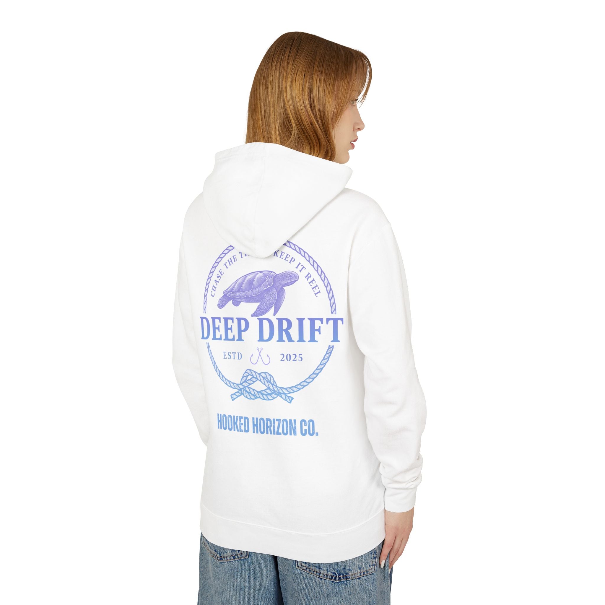 Purple To Blue Hooked Horizon Co Unisex Lightweight Hoodie with Deep Drift Design | Perfect for Fishermen, Beach Lovers, Casual Outings, Gift for Him/Her, Nautical Style,  Ocean Lover Gifts