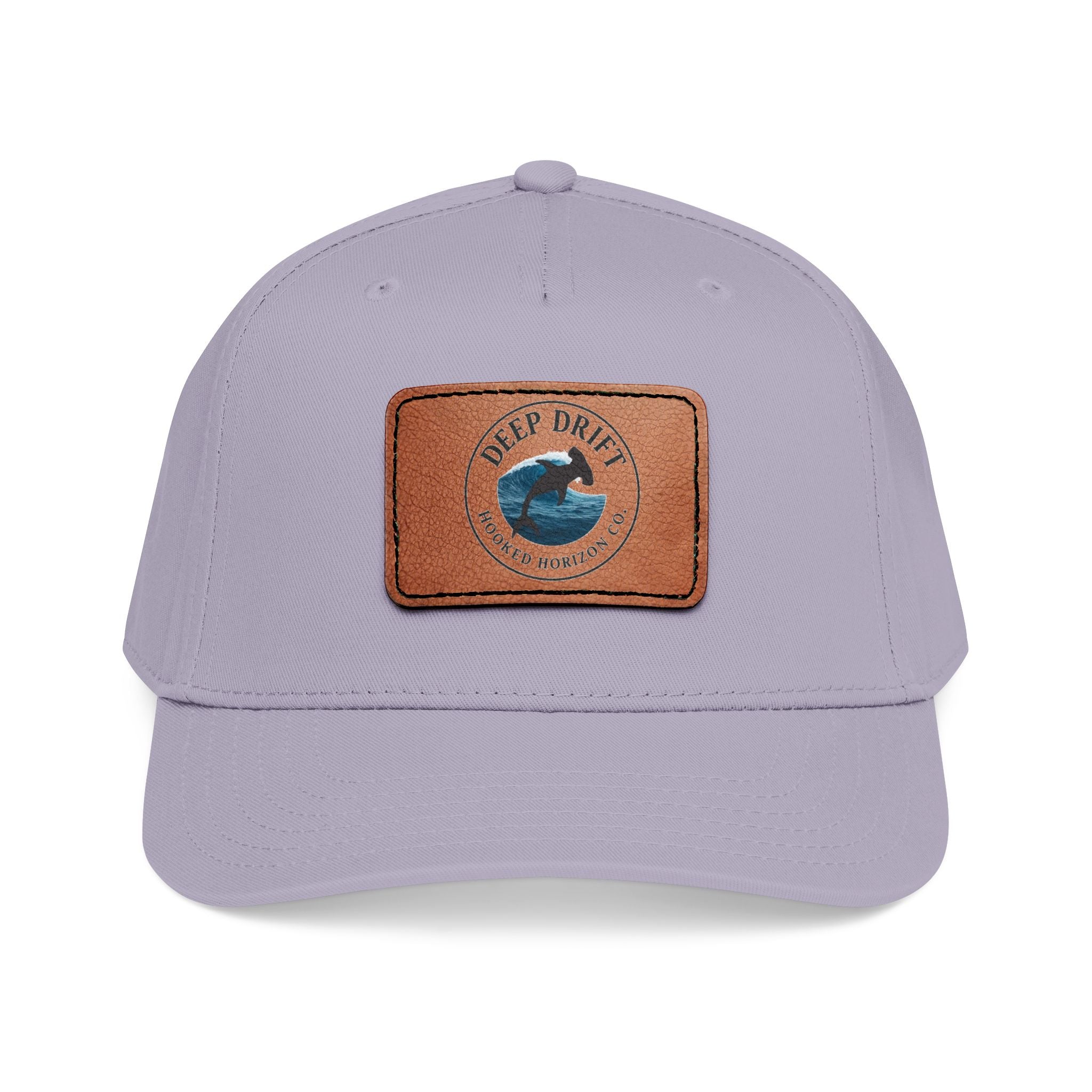 Deep Drift Leather Patch Baseball Cap — Hooked Horizon Co. Ocean Wave Logo, Multiple Color Variations