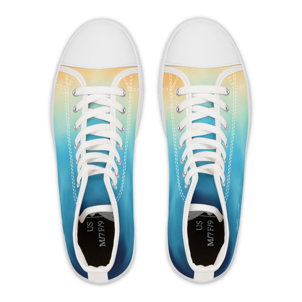Blue Ombre Vibrant Gradient High Top Sneakers for Women, Trendy Footwear, Casual Style, Colorful Sneakers, Perfect for Spring, Summer Fashion