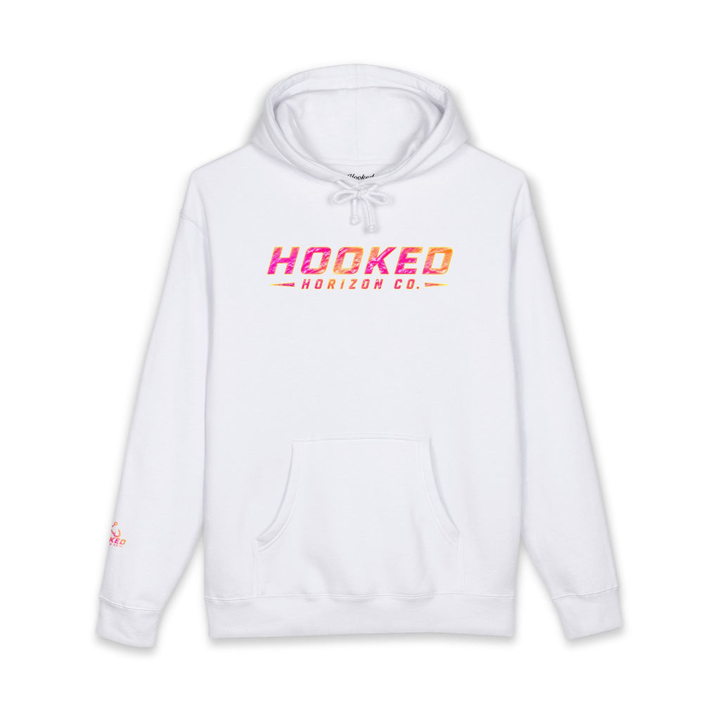 Hot Pink & Peach Hooked Horizon Co. — Fishing Back Graphic Hoodie, Multiple Color Variations