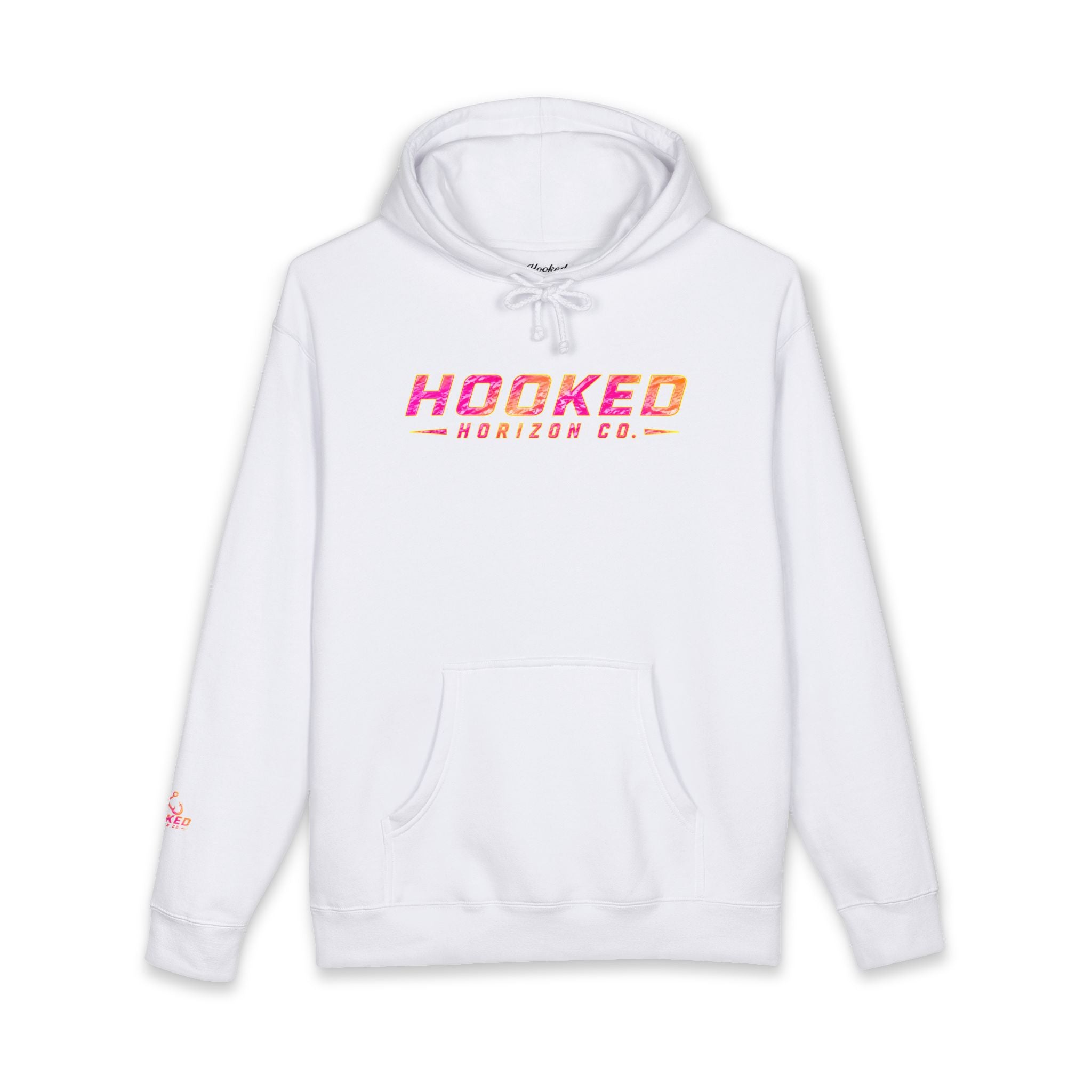 Hot Pink & Peach Hooked Horizon Co. — Fishing Back Graphic Hoodie, Multiple Color Variations
