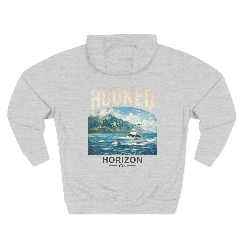 Fishing Charter T-Shirt— Hooked Horizon Hoodie — Fishing Boat Graphic Pullover