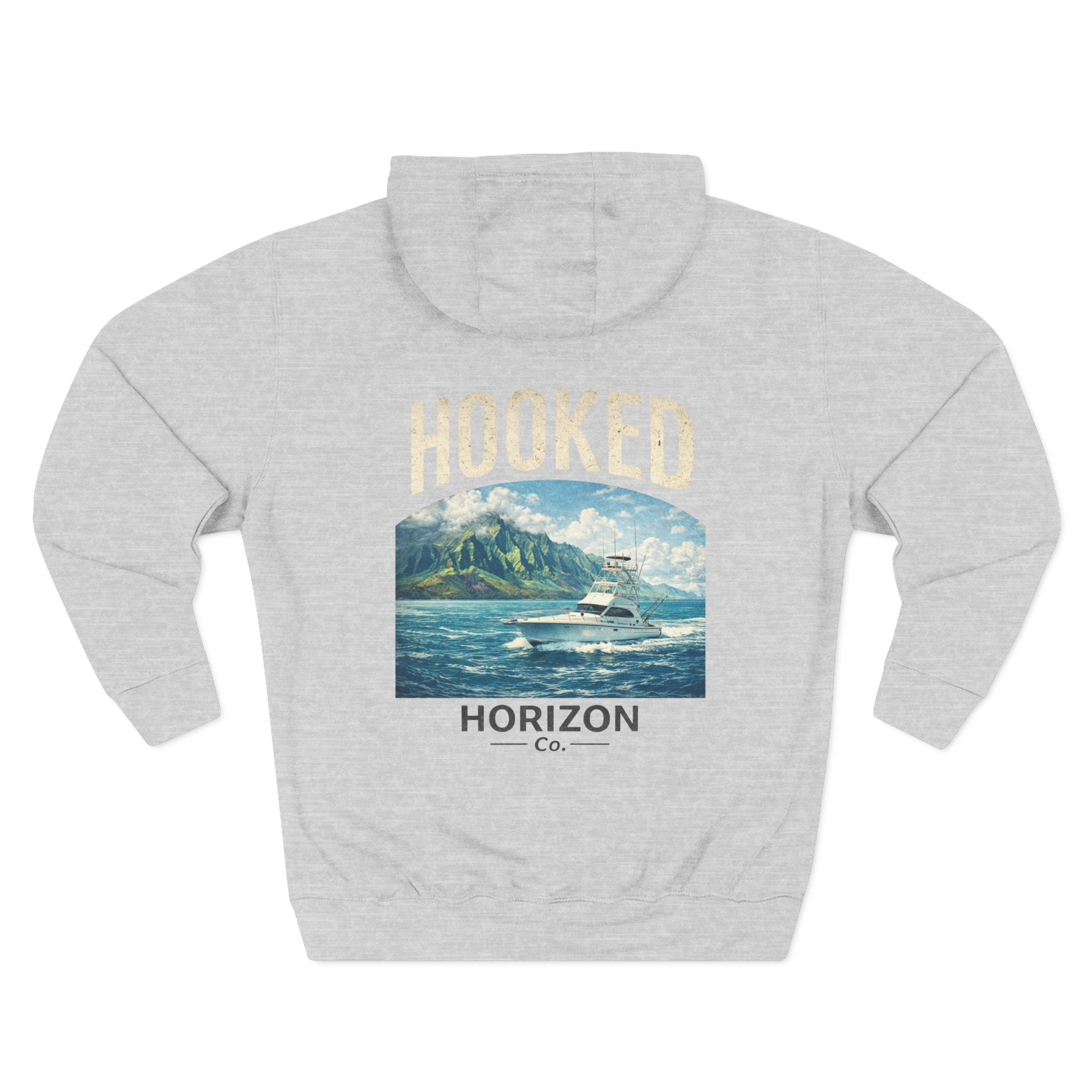 Fishing Charter T-Shirt— Hooked Horizon Hoodie — Fishing Boat Graphic Pullover