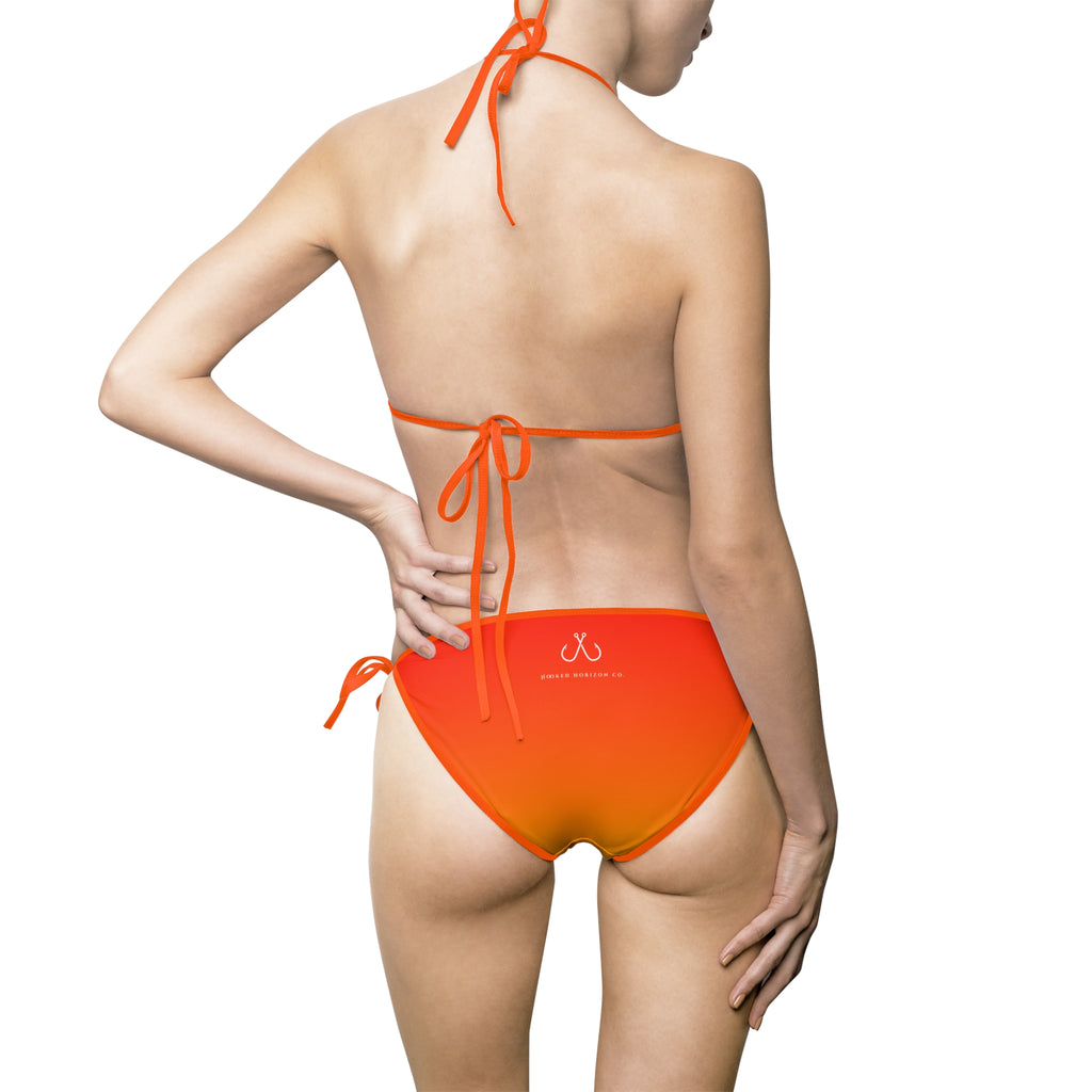 Redish Orange To Yellow Ombre Bikini – Hooked Horizon Co. Swimsuit, Summer Beachwear, Swimwear for Vacations, Pool Parties, Tropical Getaways, Custom Strap Colors – Multiple Variations