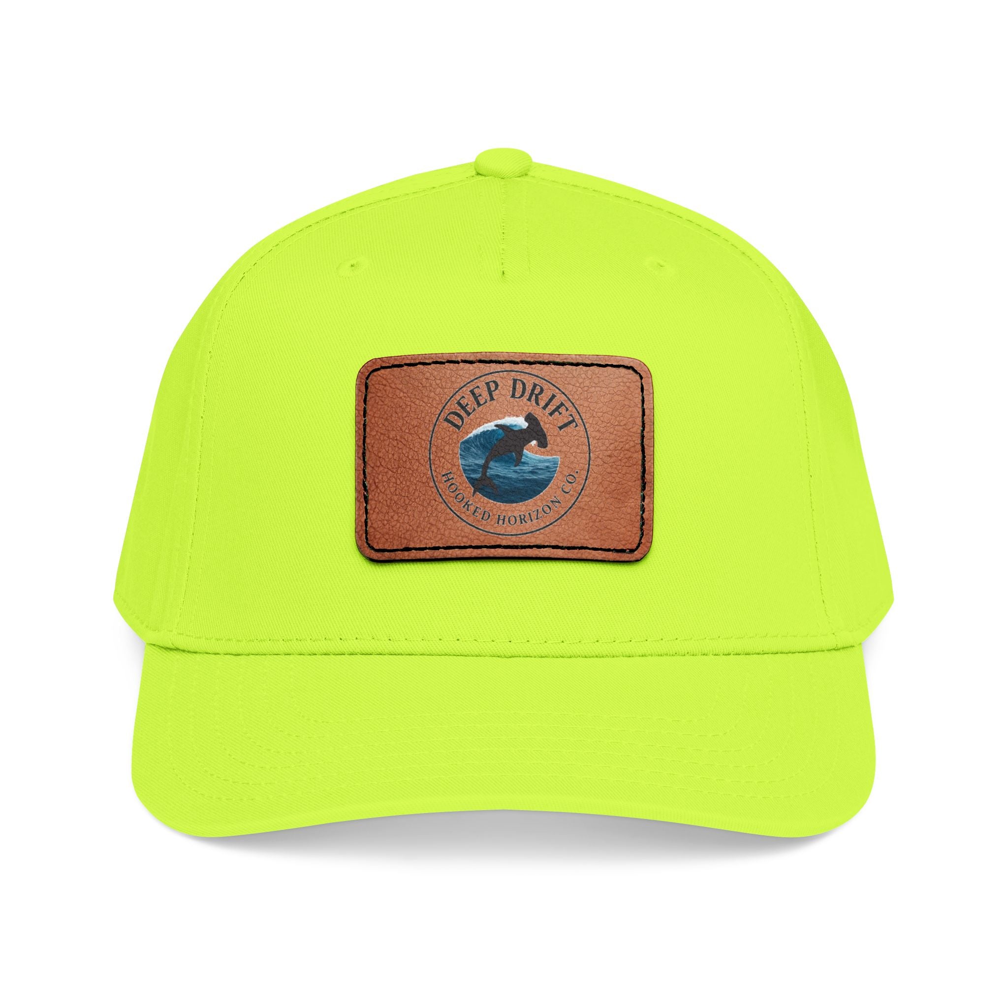 Deep Drift Leather Patch Baseball Cap — Hooked Horizon Co. Ocean Wave Logo, Multiple Color Variations