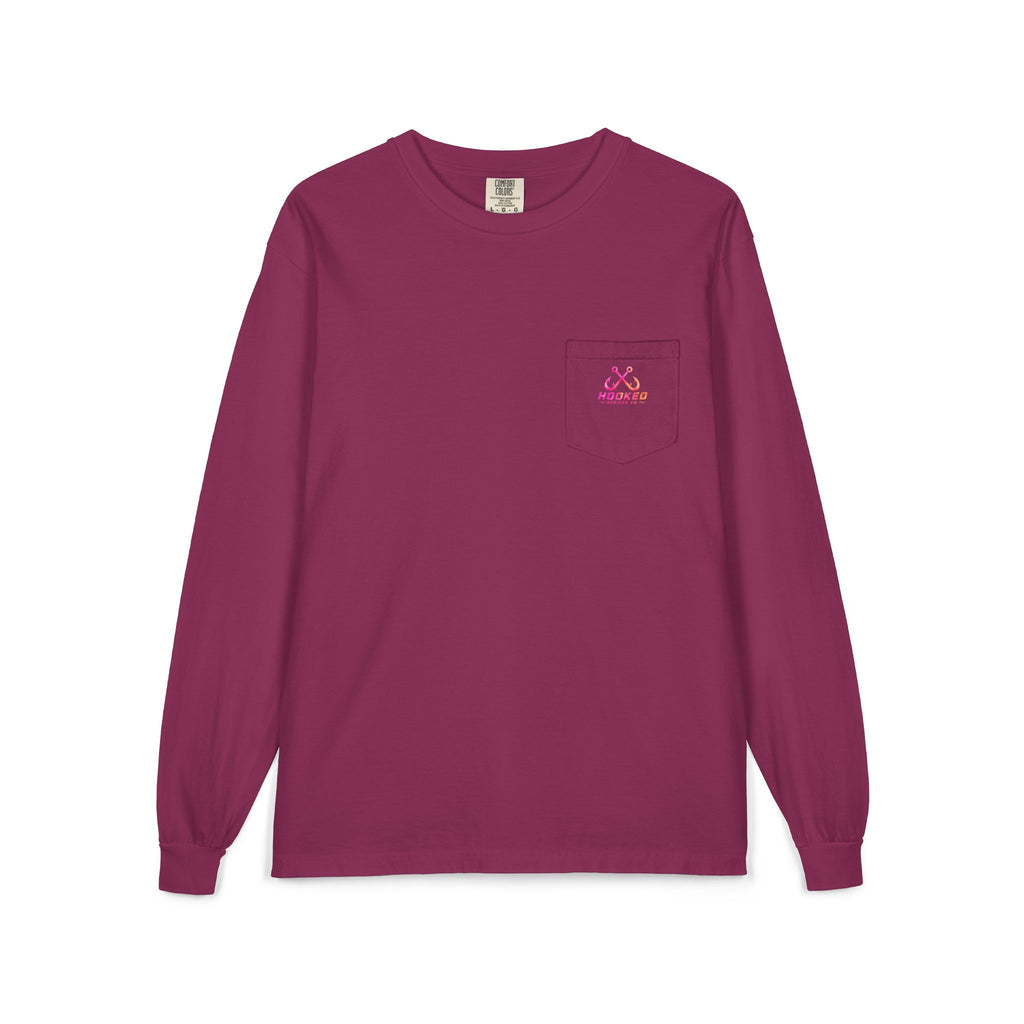 Hot Pink & Peach Hooked Horizon Co. — Classic Logo Unisex Long Sleeve Pocket T-Shirt