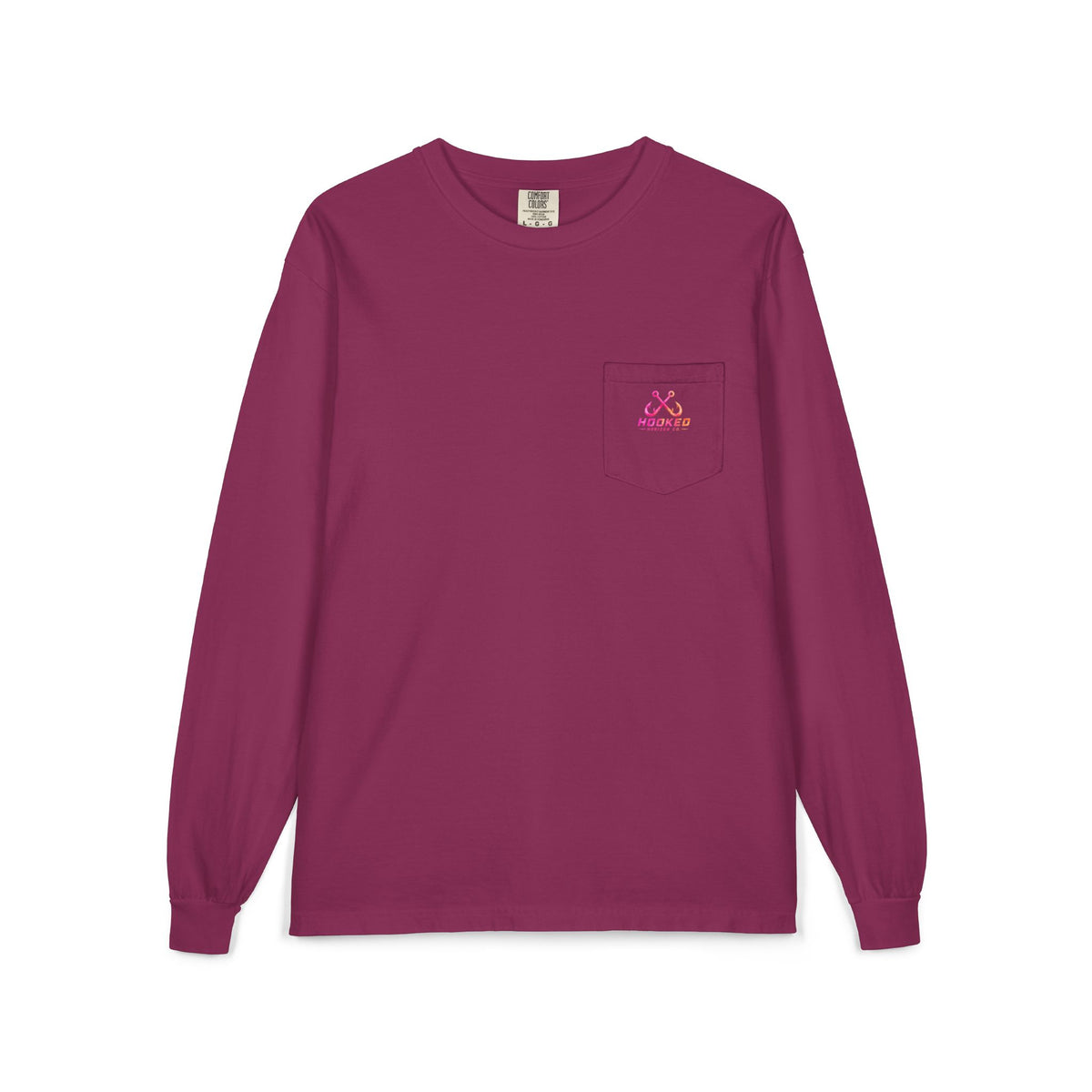 Hot Pink & Peach Hooked Horizon Co. — Classic Logo Unisex Long Sleeve Pocket T-Shirt