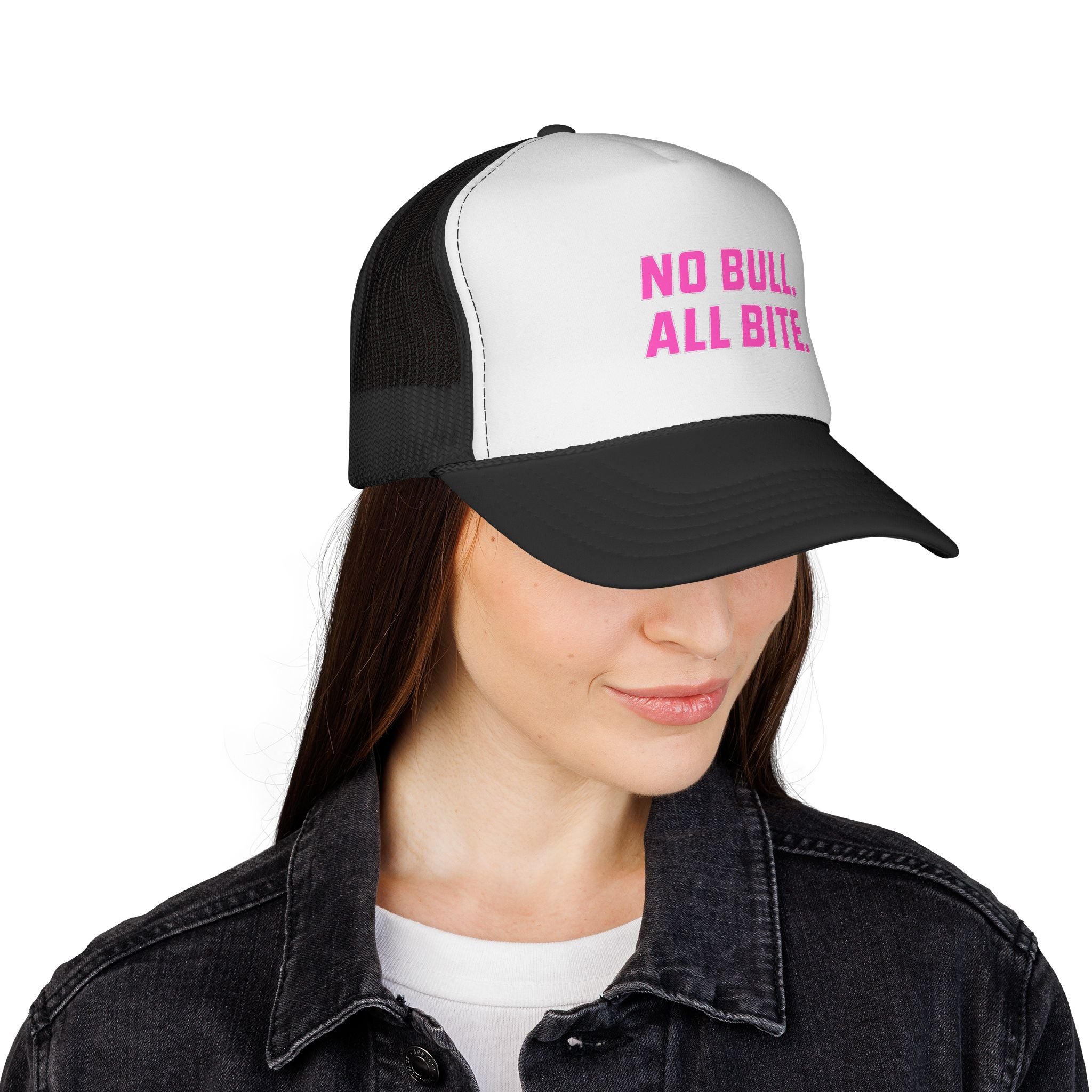 Pink No Bull All Bite Shark Trucker Cap — Fishing & Beach Hat
