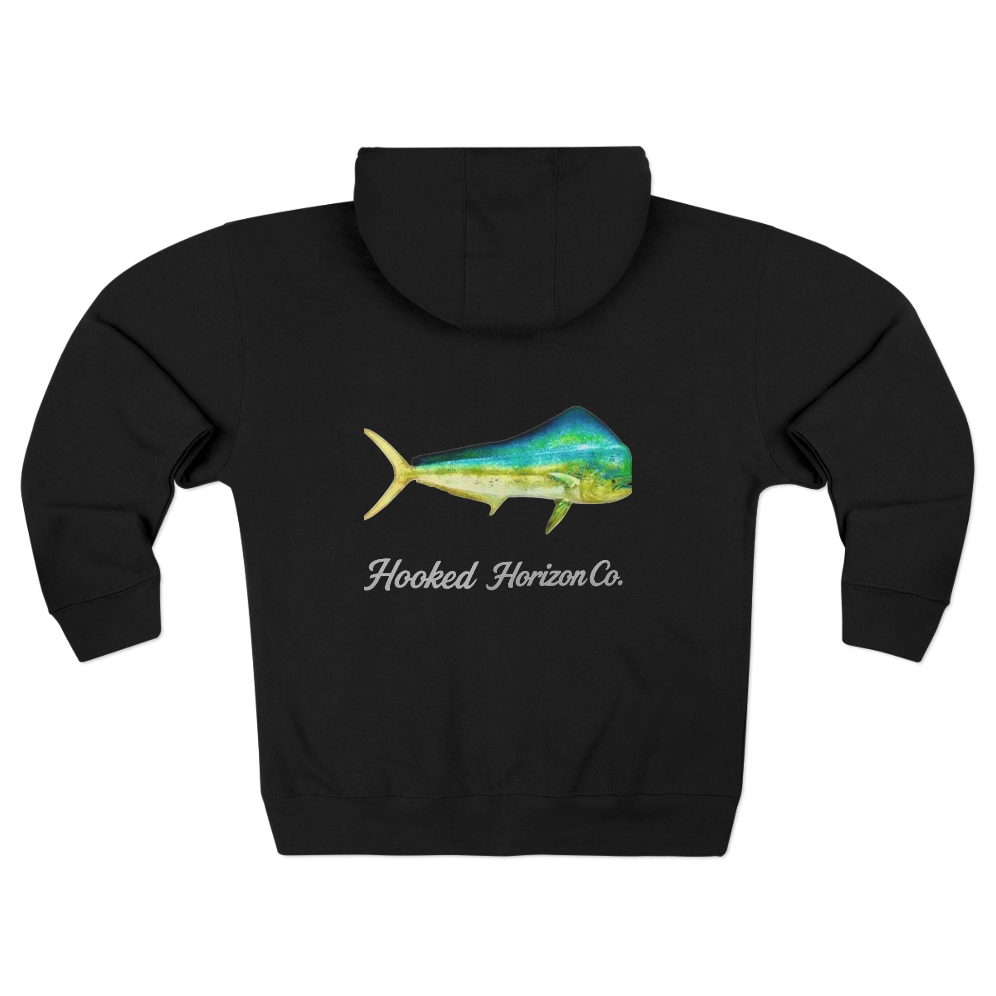 Deep Drift Mahi Mahi Hooked Horizon Co. Unisex Zip Hoodie for Ocean Lovers, Nautical Fashion, Cool Weather Gear, Everyday Comfort, Perfect Gift