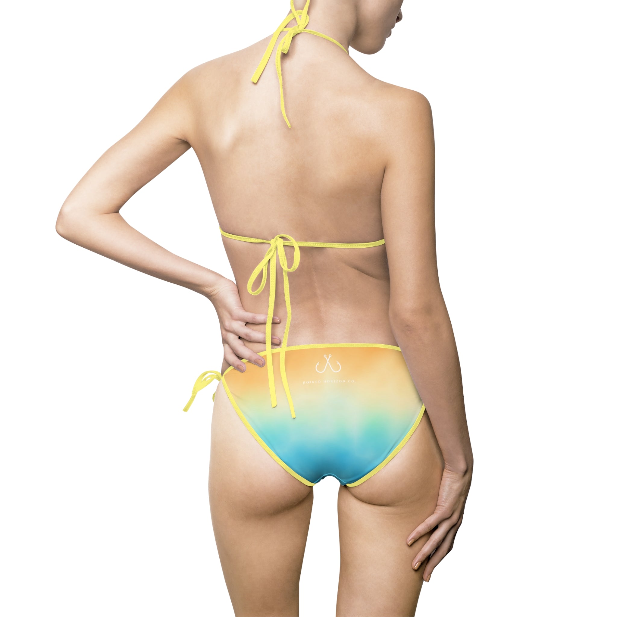 Orange To Blue Ombre Bikini –  Hooked Horizon Co. Swimsuit, Summer Beachwear, Swimwear for Vacations, Pool Parties, Tropical Getaways, Custom Strap Colors – Multiple Variations