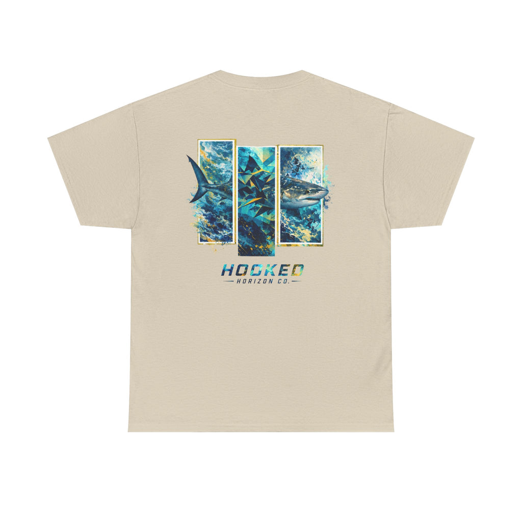 Bull Shark Hooked Horizon Co Tee—Ocean Graphic Tee — "Beloved" Ray Design