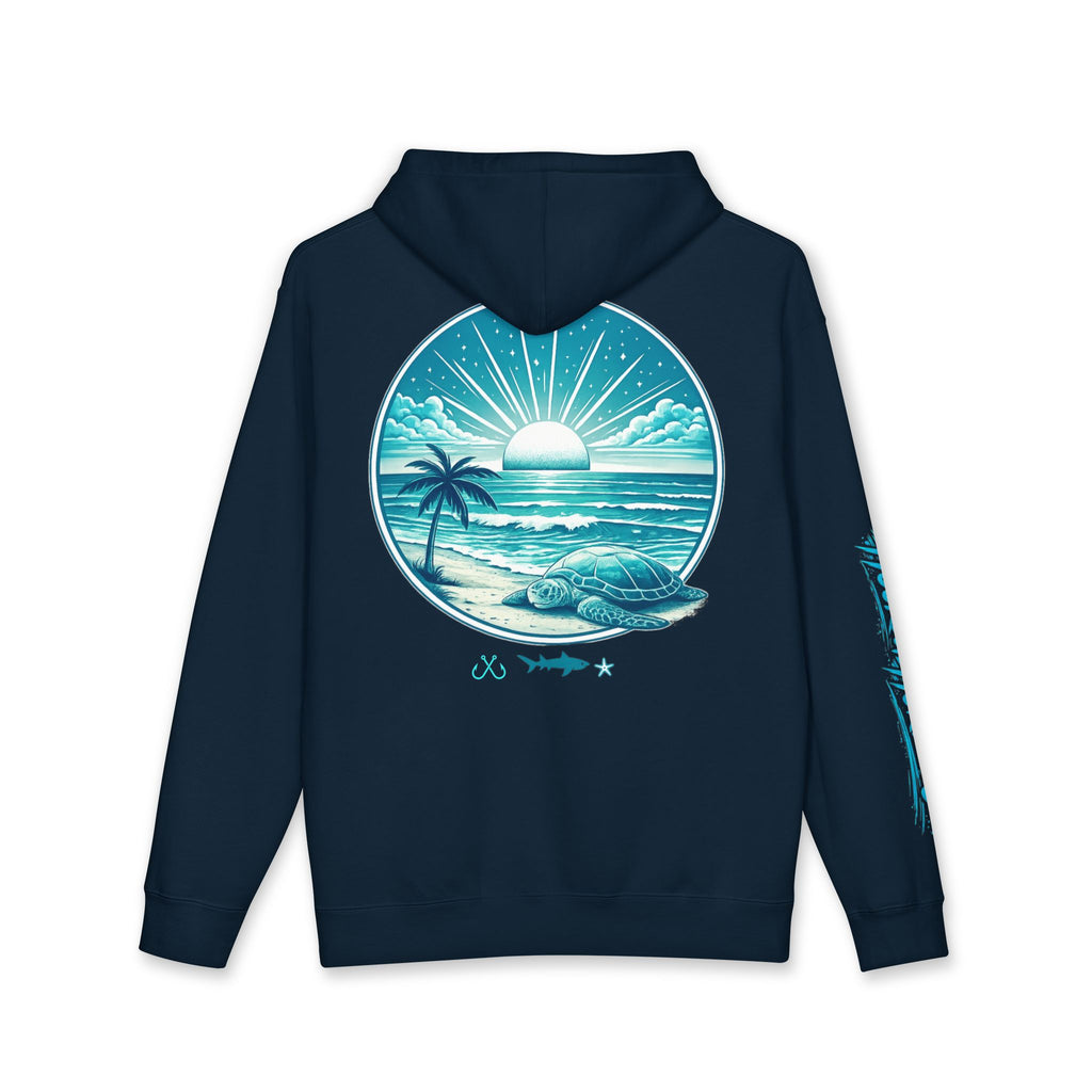 Sea Turtle & Sunset Hoodie Hooked Horizon Co. — Minimal Fishing Back Graphic Hoodie, Multiple Color Variations