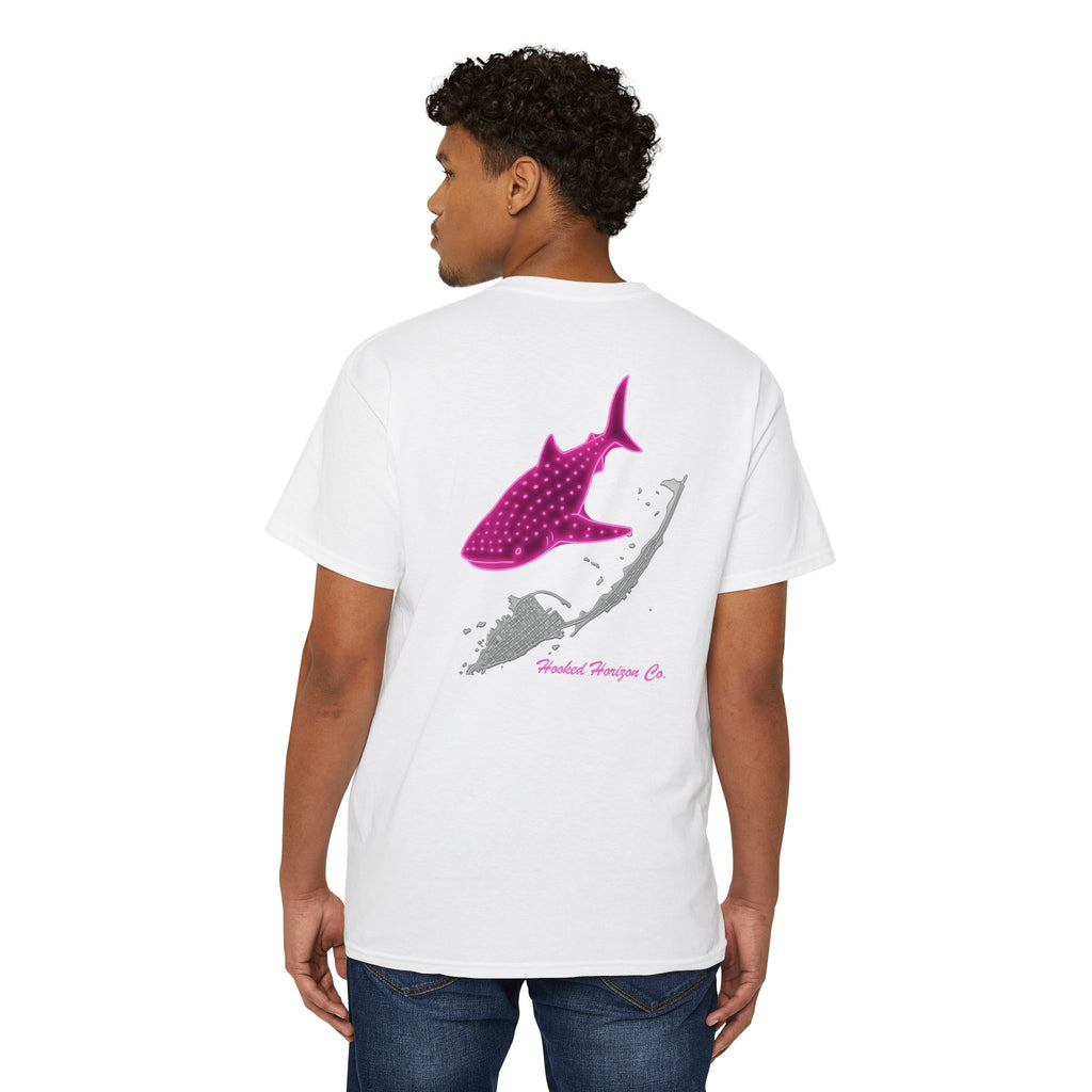 Neon Whale Shark Deep Drift Hooked HorizonCo.  Tee- Perfect for Angler and Fishing Gifts, For him, For Her Unisex Cotton T-Shirt for Fishing & Wildlife Enthusiasts, Ocean Lovers