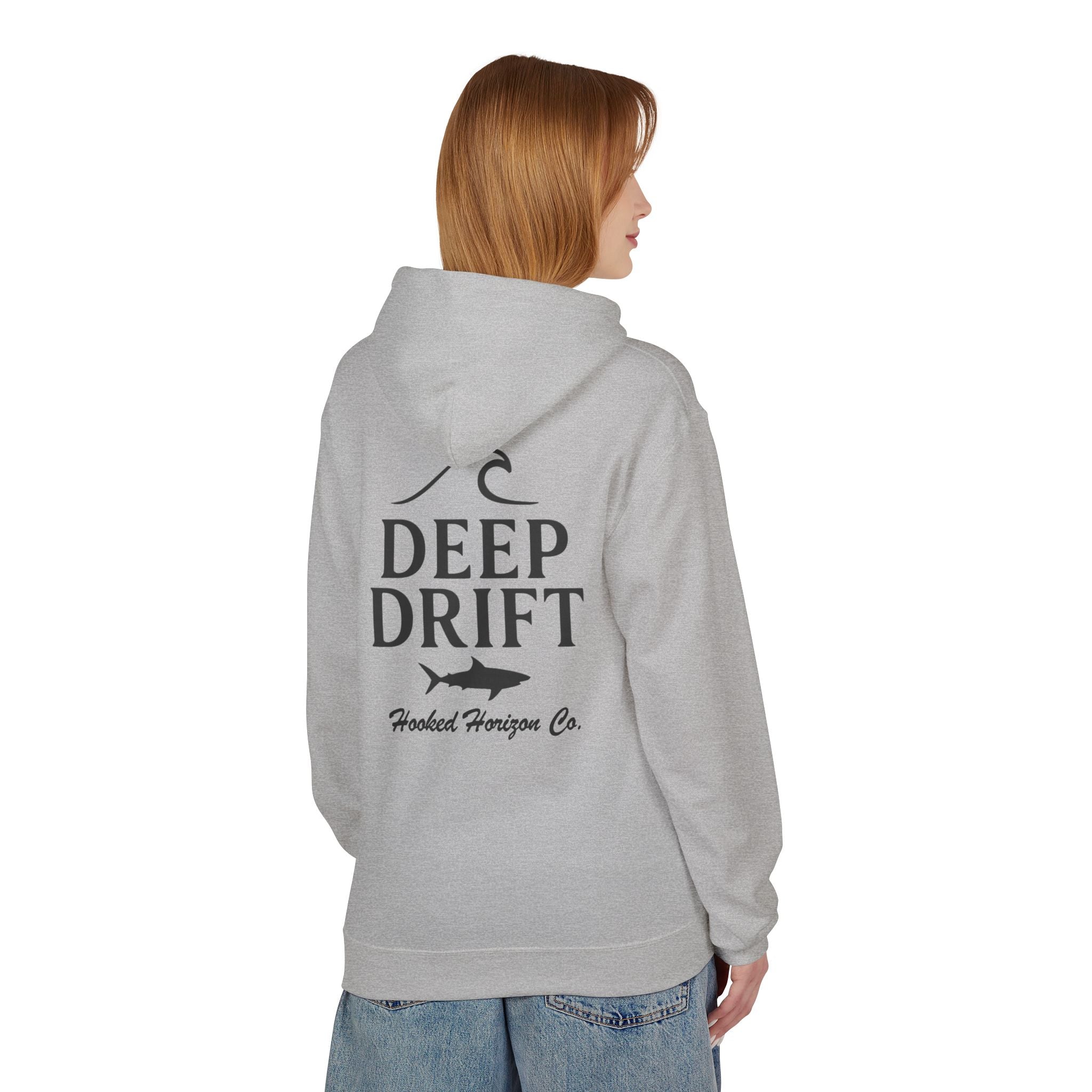 Deep Drift Wave & Shark Fishing Hoodie — Hooked Horizon Co. Pullover, Multiple Color Variations