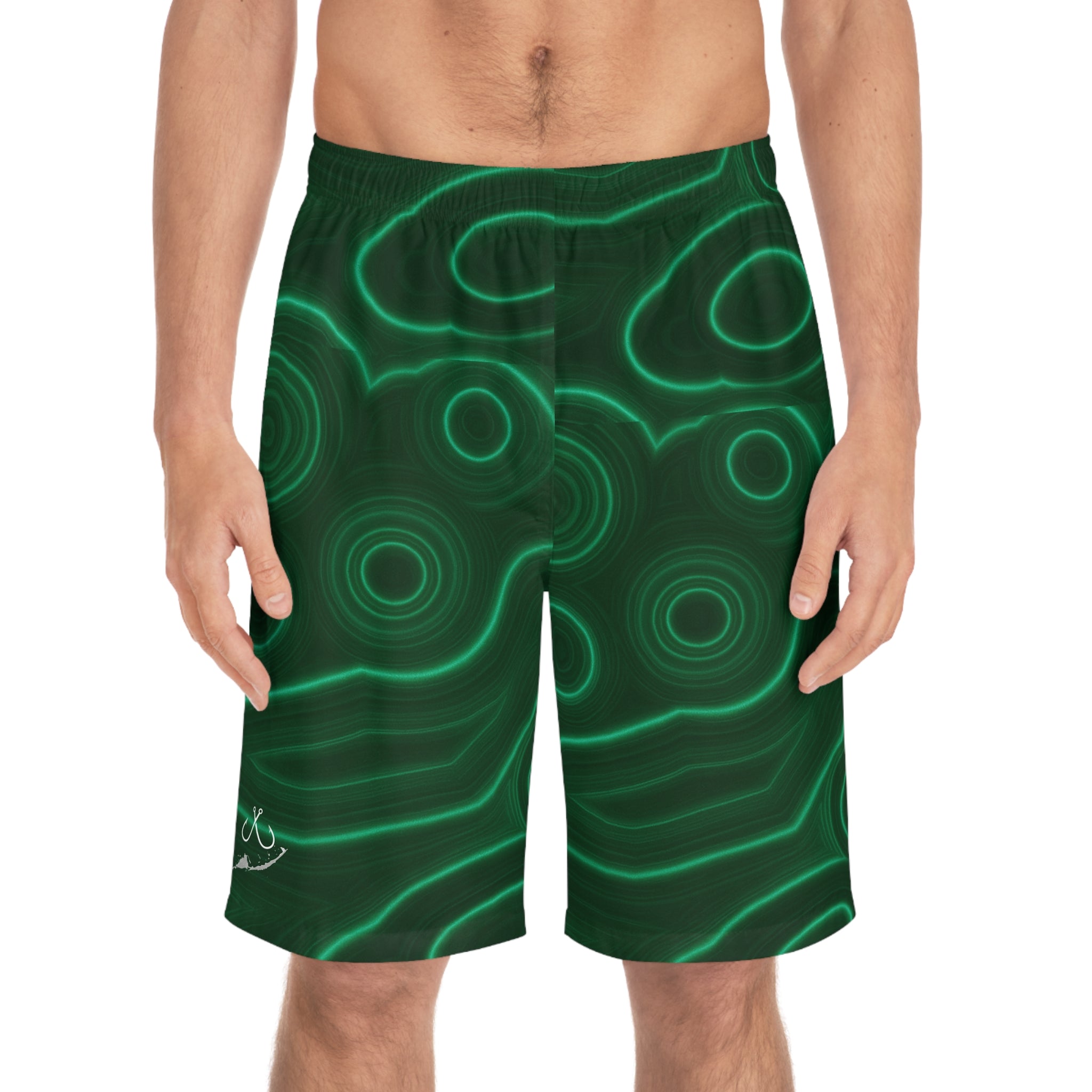Green Malachite Ocean Mineral-Inspired Board Shorts, Swimwear for Beach Days, Summer Vacations, Pool Parties, Surfing Attire, Water Sports