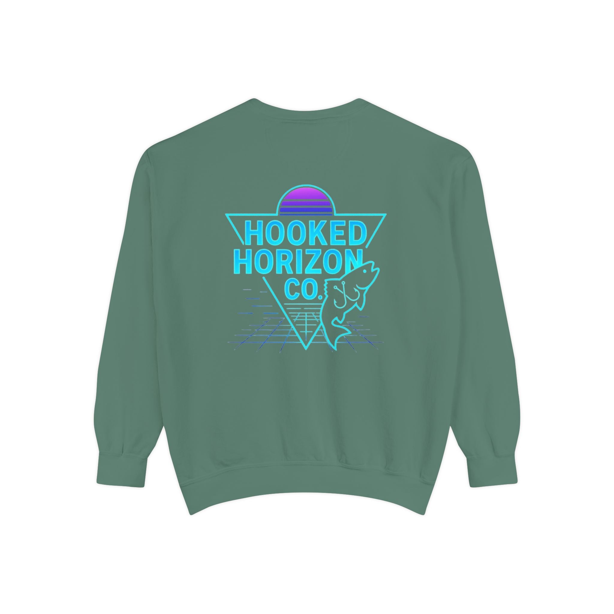 Vintage Vibes Grid Sweatshirt — "Hooked Horizon Co." Logo Pullover