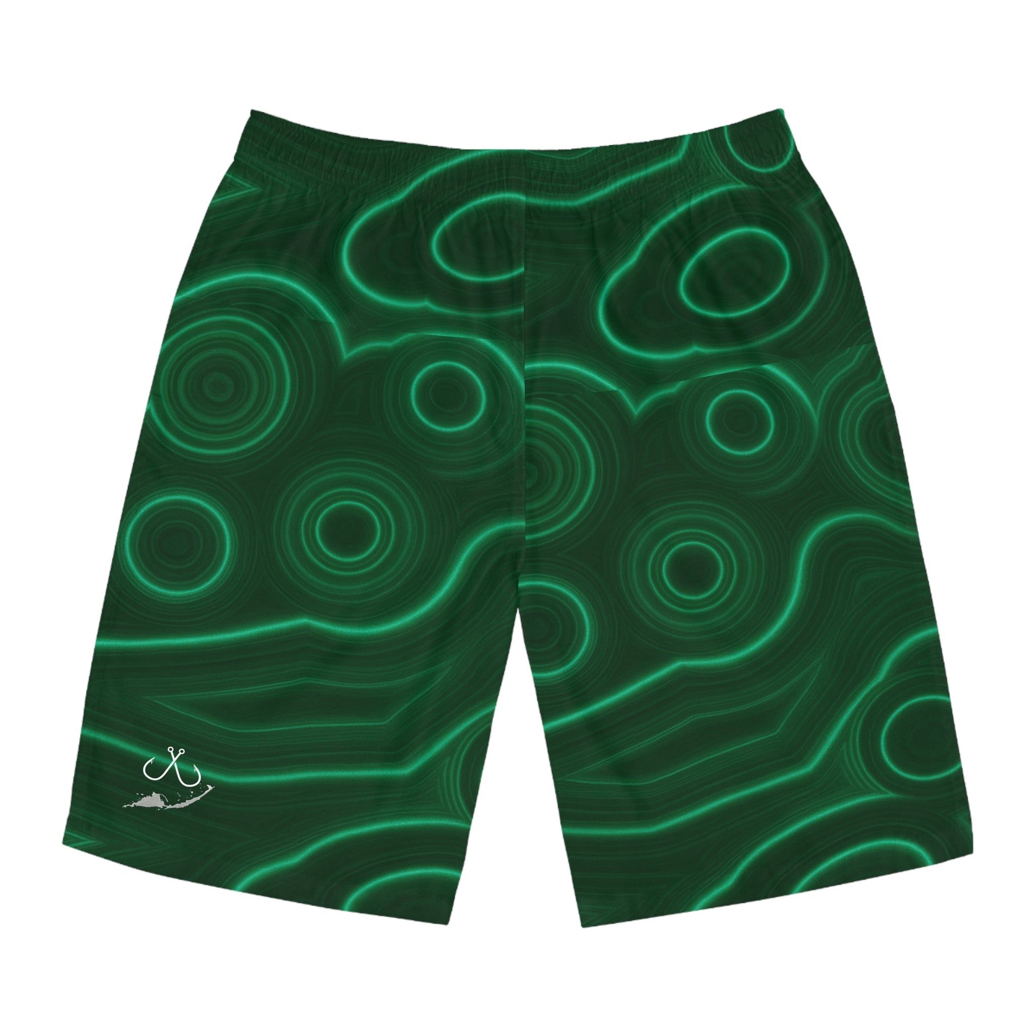 Green Malachite Ocean Mineral-Inspired Board Shorts, Swimwear for Beach Days, Summer Vacations, Pool Parties, Surfing Attire, Water Sports