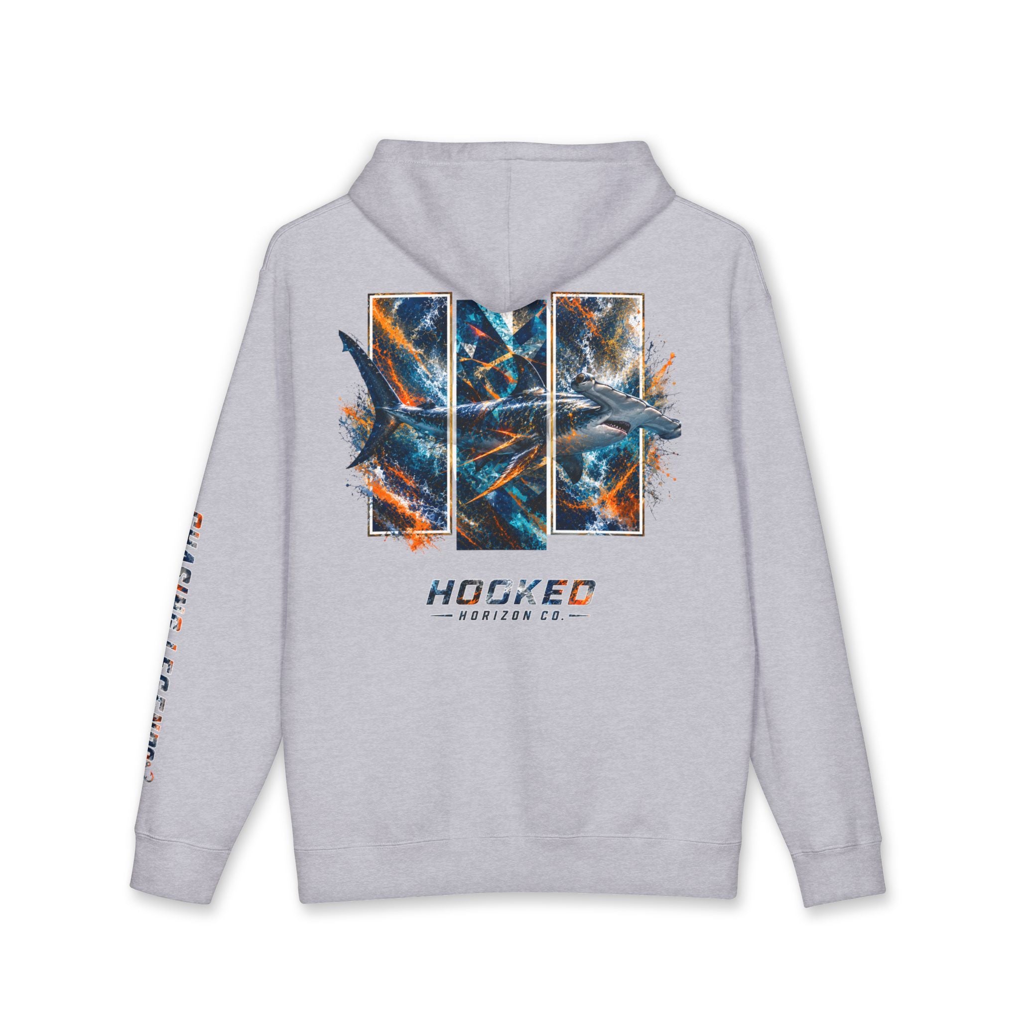 Hammer Head Hoodie Hooked Horizon Co. — Fishing Back Graphic Hoodie, Multiple Color Variations