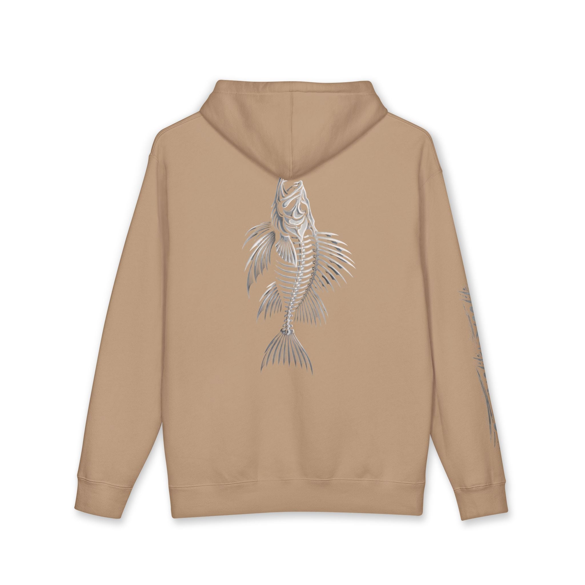 Lion Fish Skeleton Hoodie Hooked Horizon Co. — Minimal Skeletal Fish Back Graphic Hoodie, Multiple Color Variations