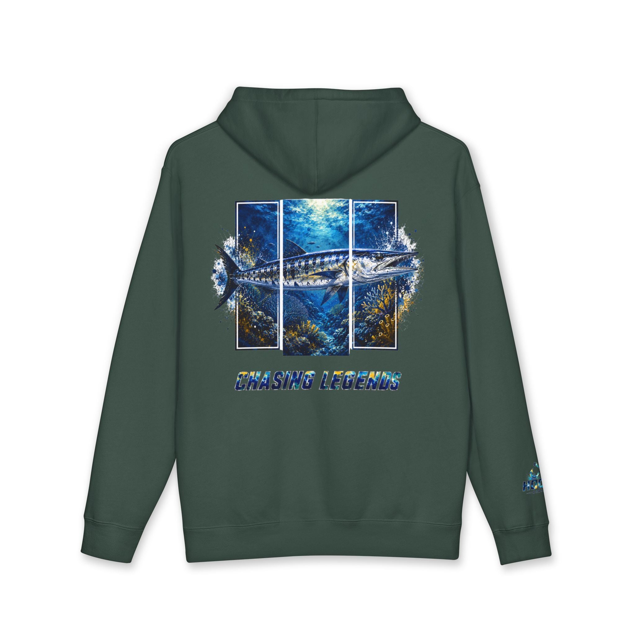 Barracuda Hoodie Hooked Horizon Co. — Fishing Back Graphic Hoodie, Multiple Color Variations