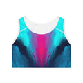 Teal & Pink Abstract Wave Sports Bra — Hooked Horizon Co. Racerbacck Activewear, Comfortable Activewear, Fitness Pants, Ideal for Gym, Yoga, and Weekend Brunch