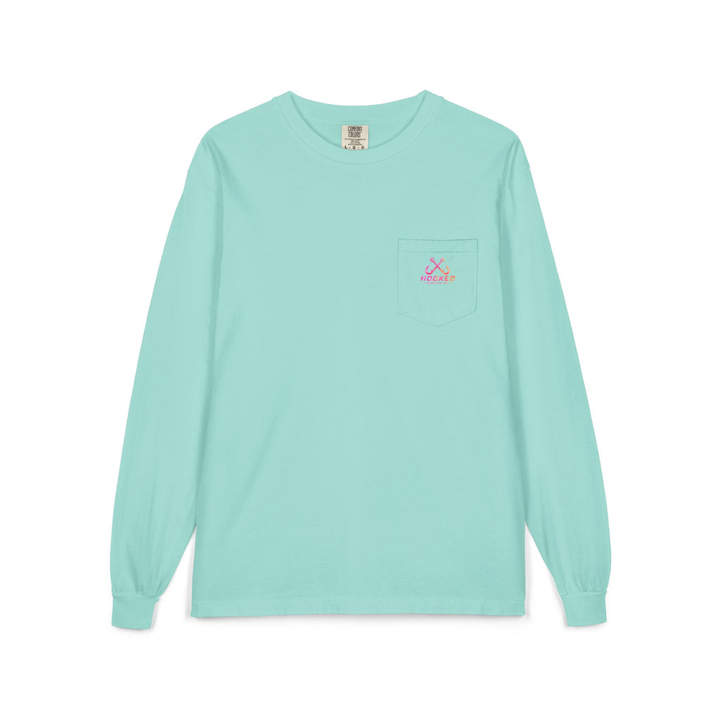 Hot Pink & Peach Hooked Horizon Co. — Classic Logo Unisex Long Sleeve Pocket T-Shirt