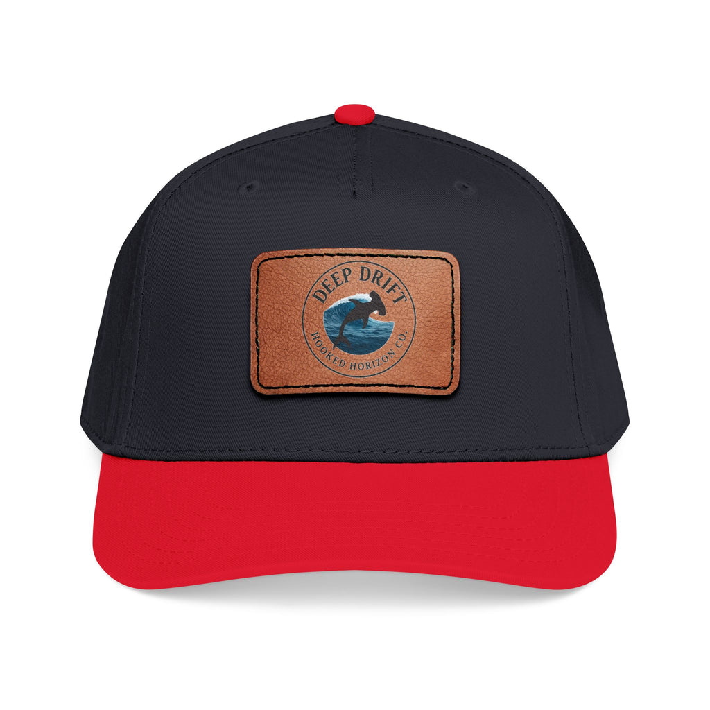 Deep Drift Leather Patch Baseball Cap — Hooked Horizon Co. Ocean Wave Logo, Multiple Color Variations